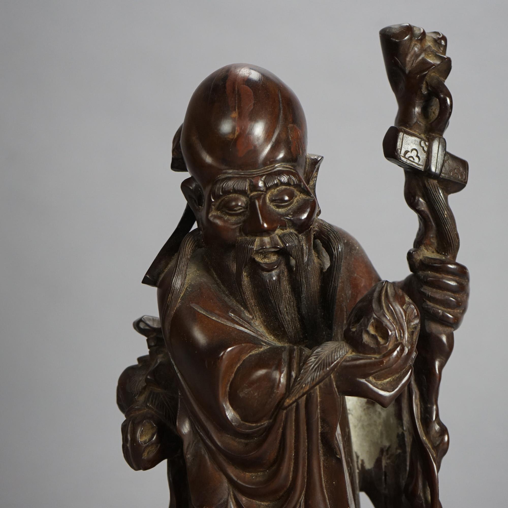 20th Century Asian Carved Rosewood Standing Buddha or Wise Man Figure C1940 For Sale
