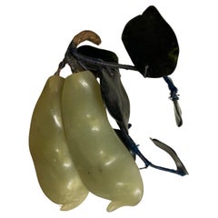 Asian Carved Snow Peas Leaves Jade Hard Stone Decorative Fruit