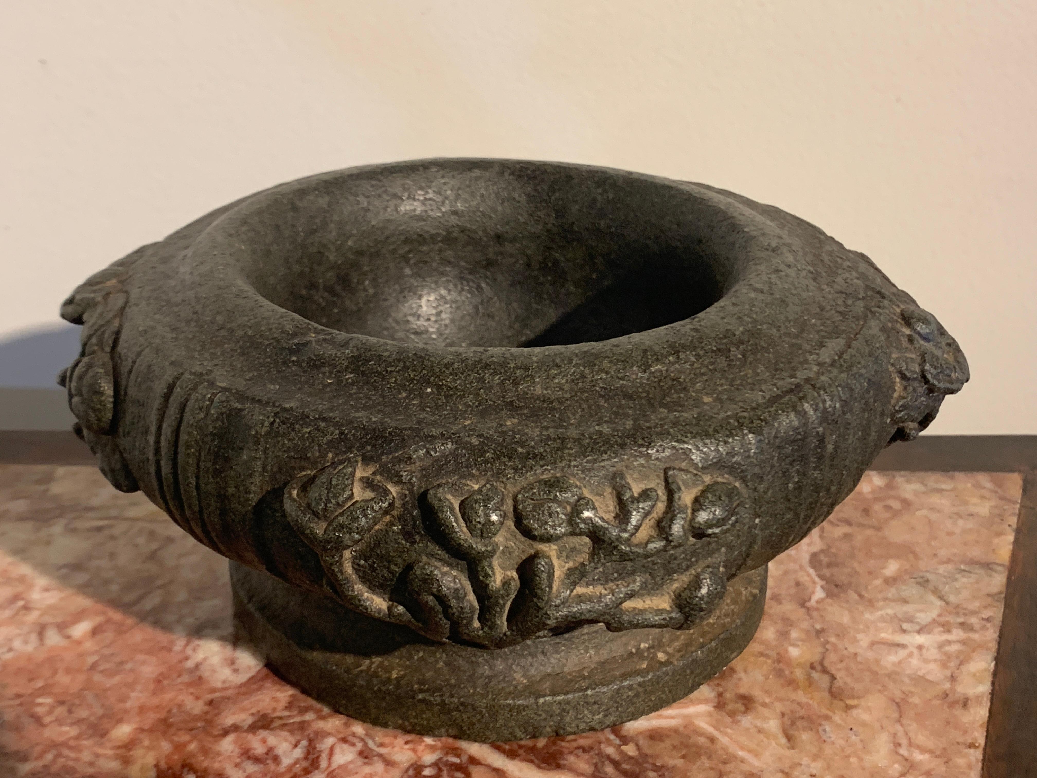 Asian Carved Stone Jardinière with Flowers for the Four Seasons In Good Condition In Austin, TX