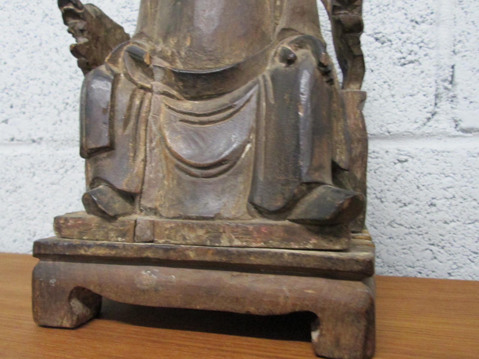 Asian Carved Wood Buddha Statue For Sale 1