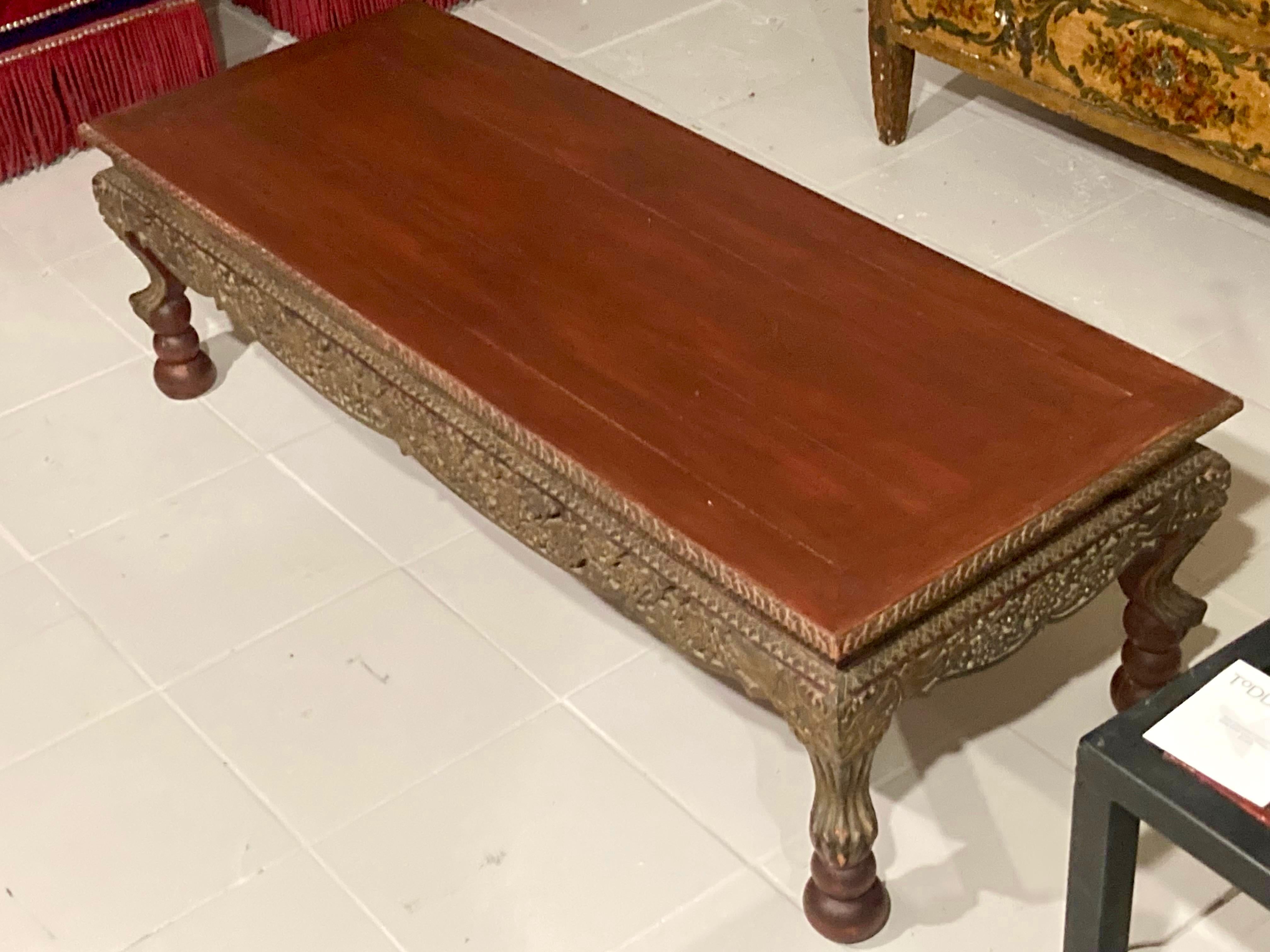 Asian Carved Wood Coffee Table For Sale 4