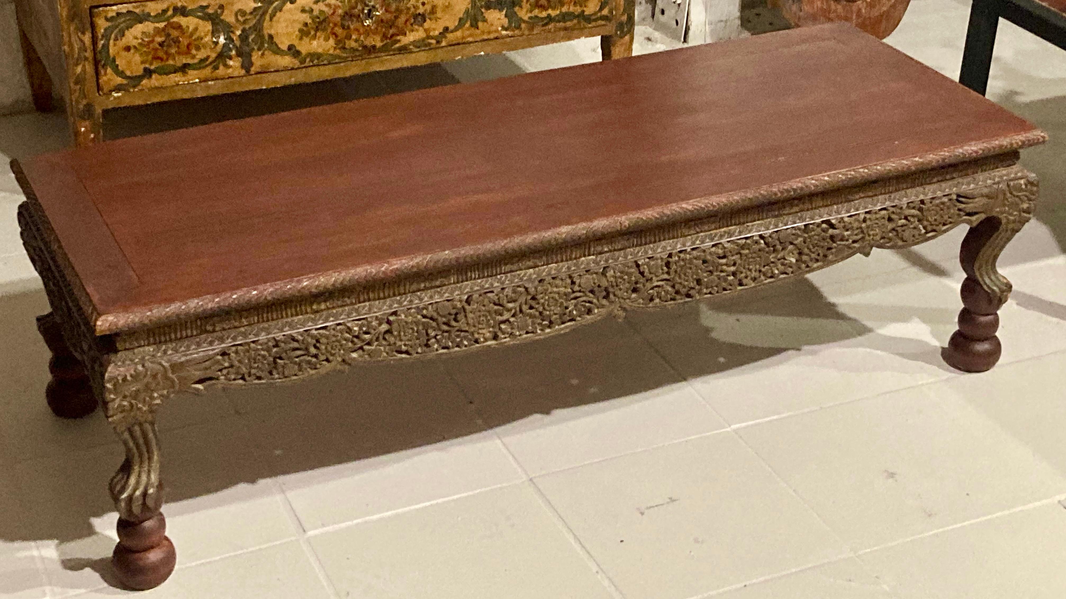 Chinese Asian Carved Wood Coffee Table For Sale