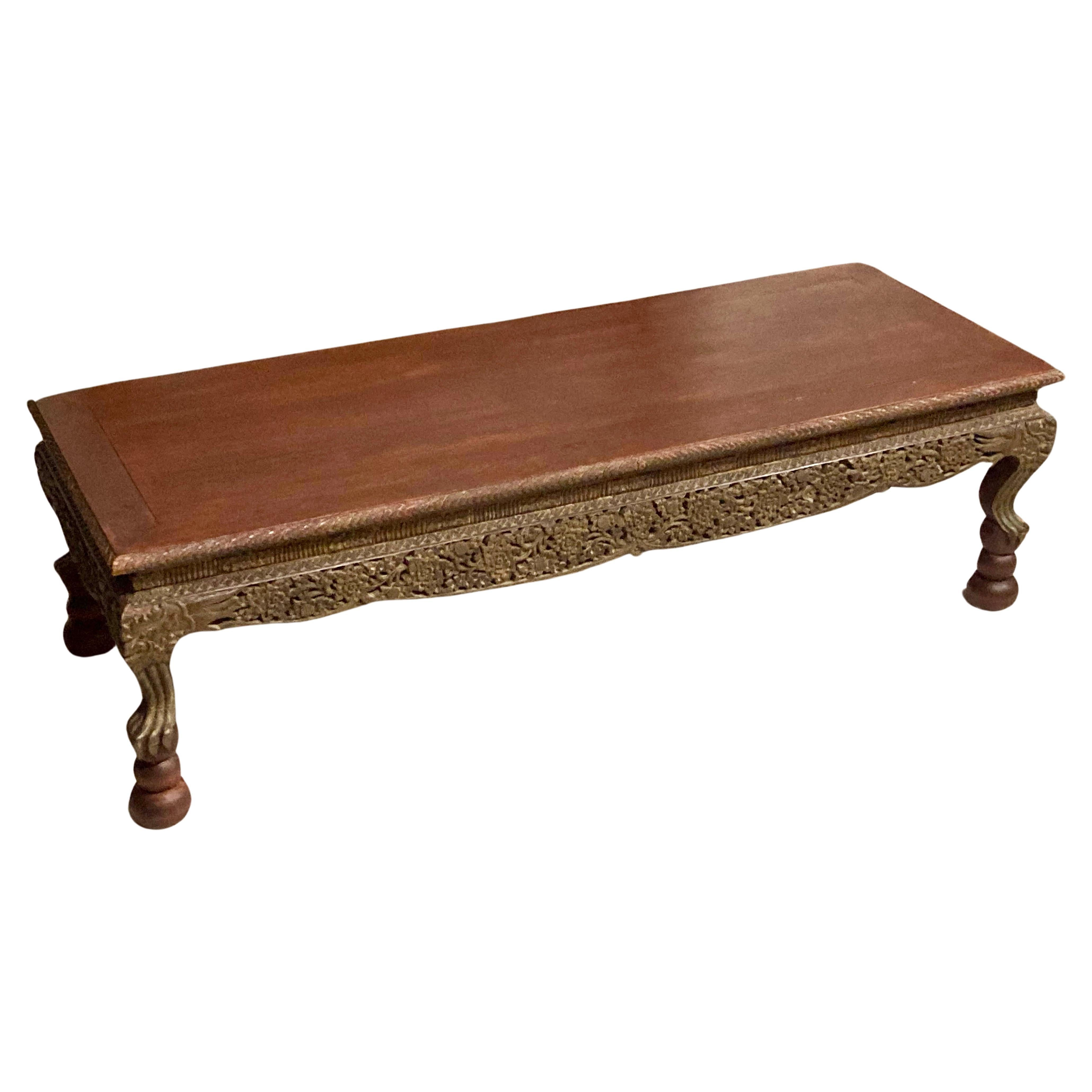Asian Carved Wood Coffee Table For Sale