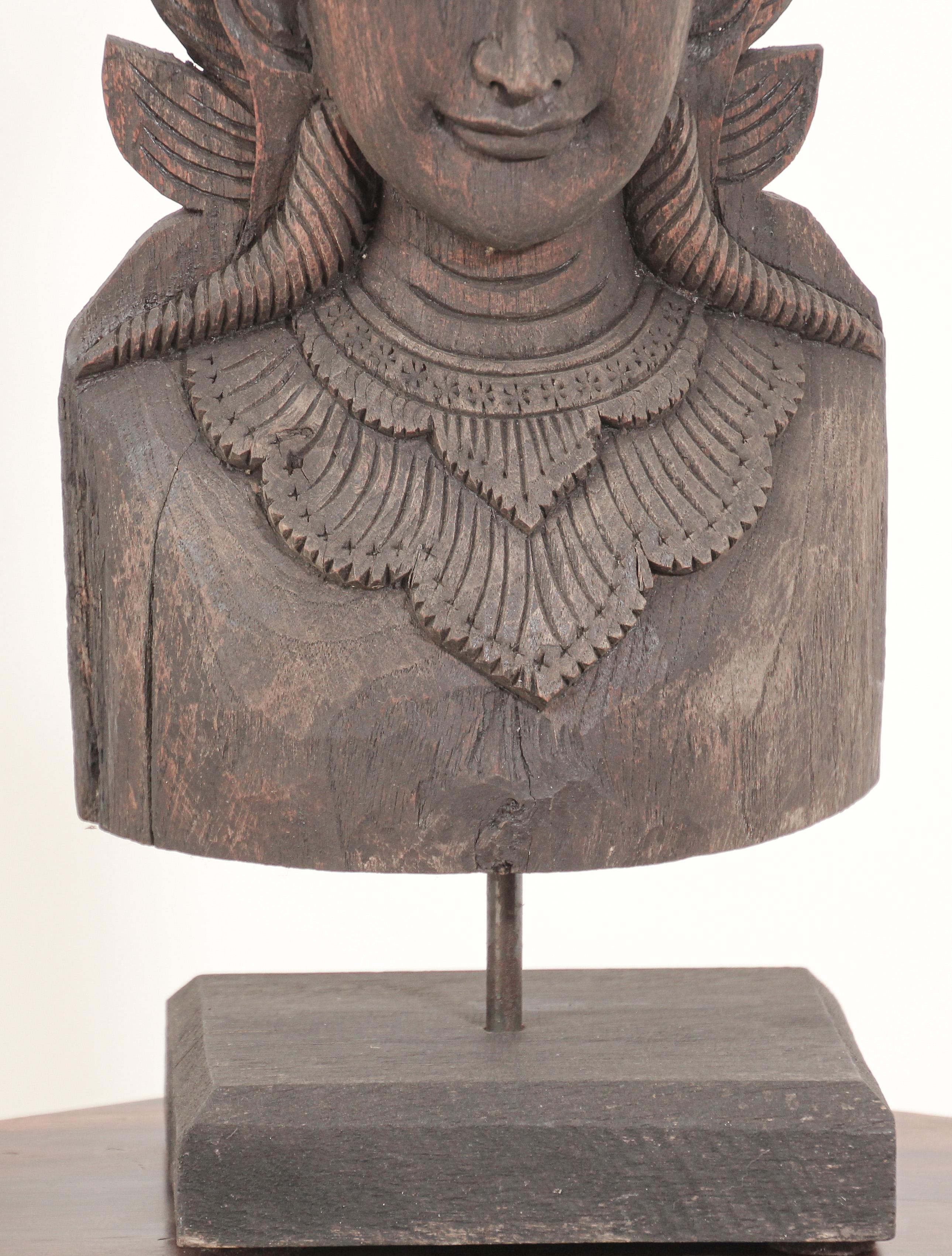 Asian Carved Wood Crowned Buddha Head, Nepal 2