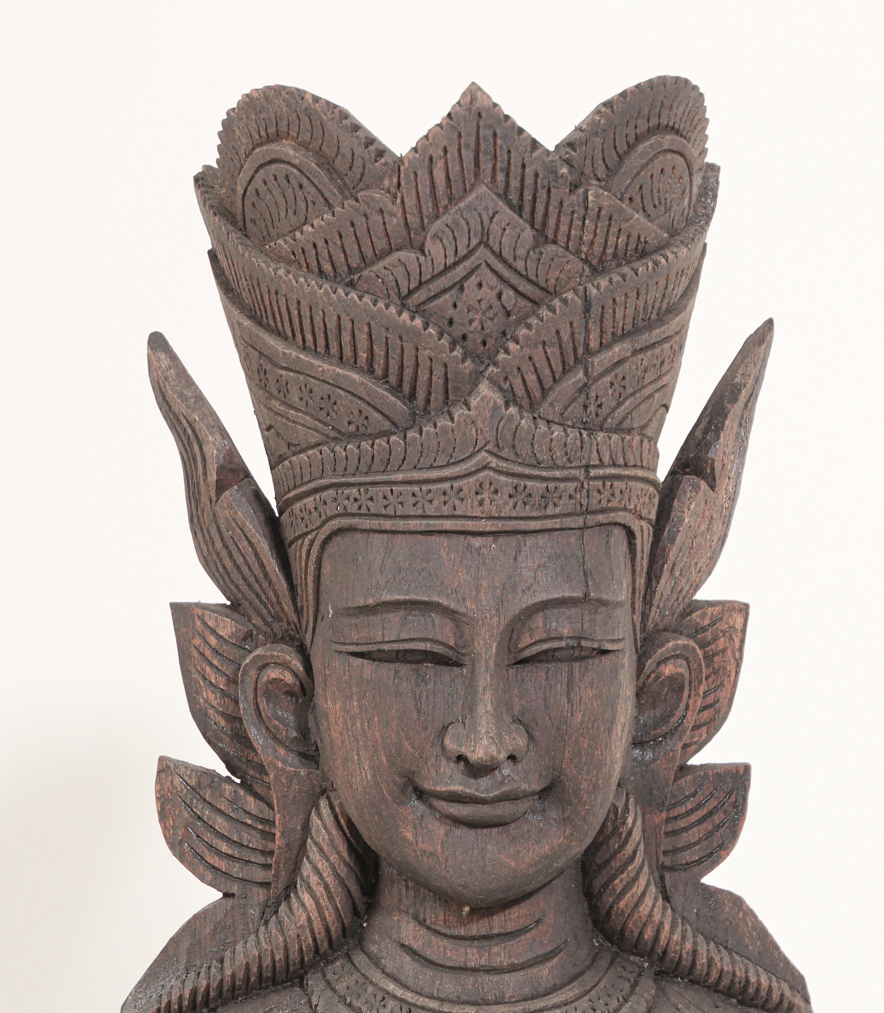 Asian Carved Wood Crowned Buddha Head, Nepal 3