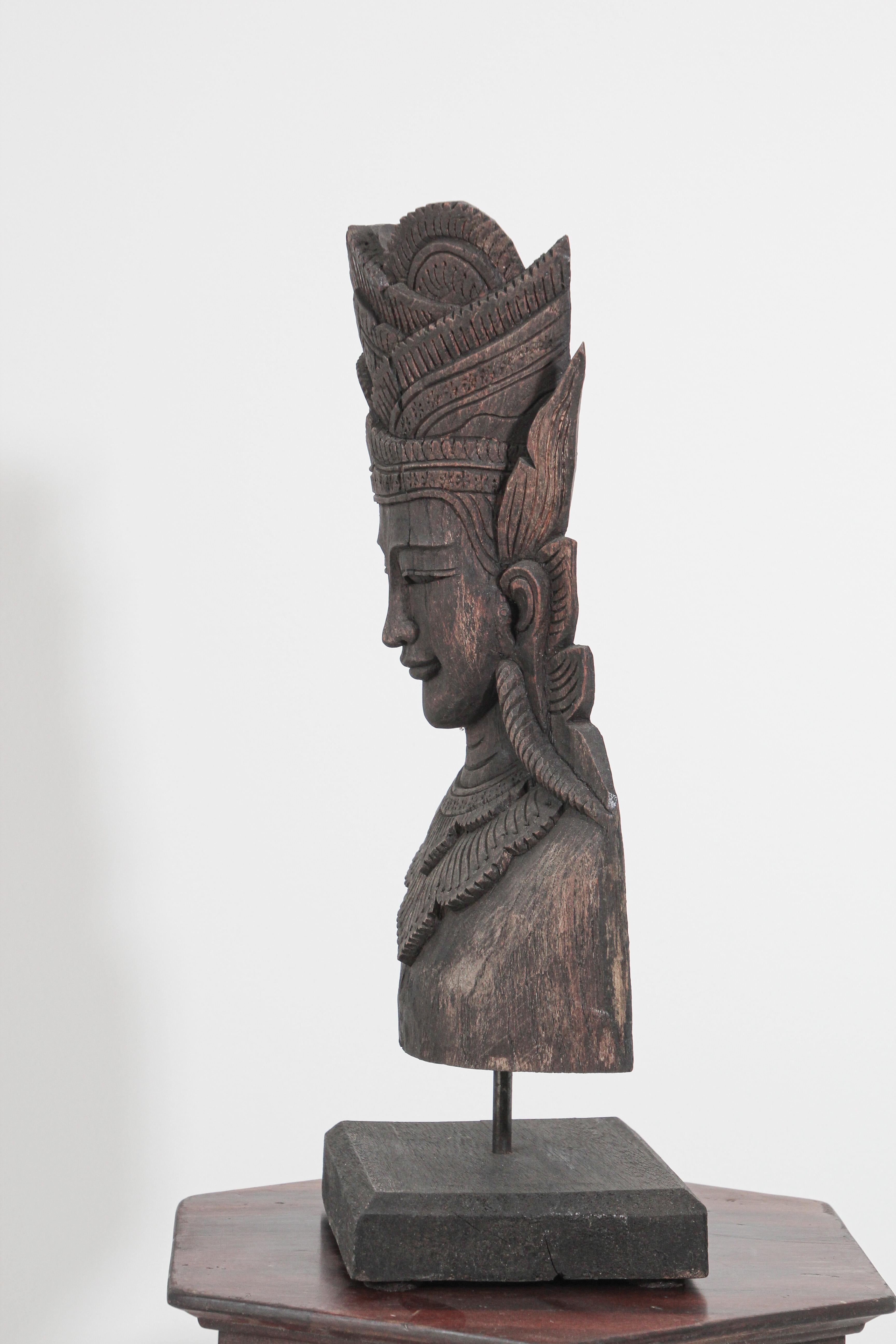 Asian Carved Wood Crowned Buddha Head, Nepal 6