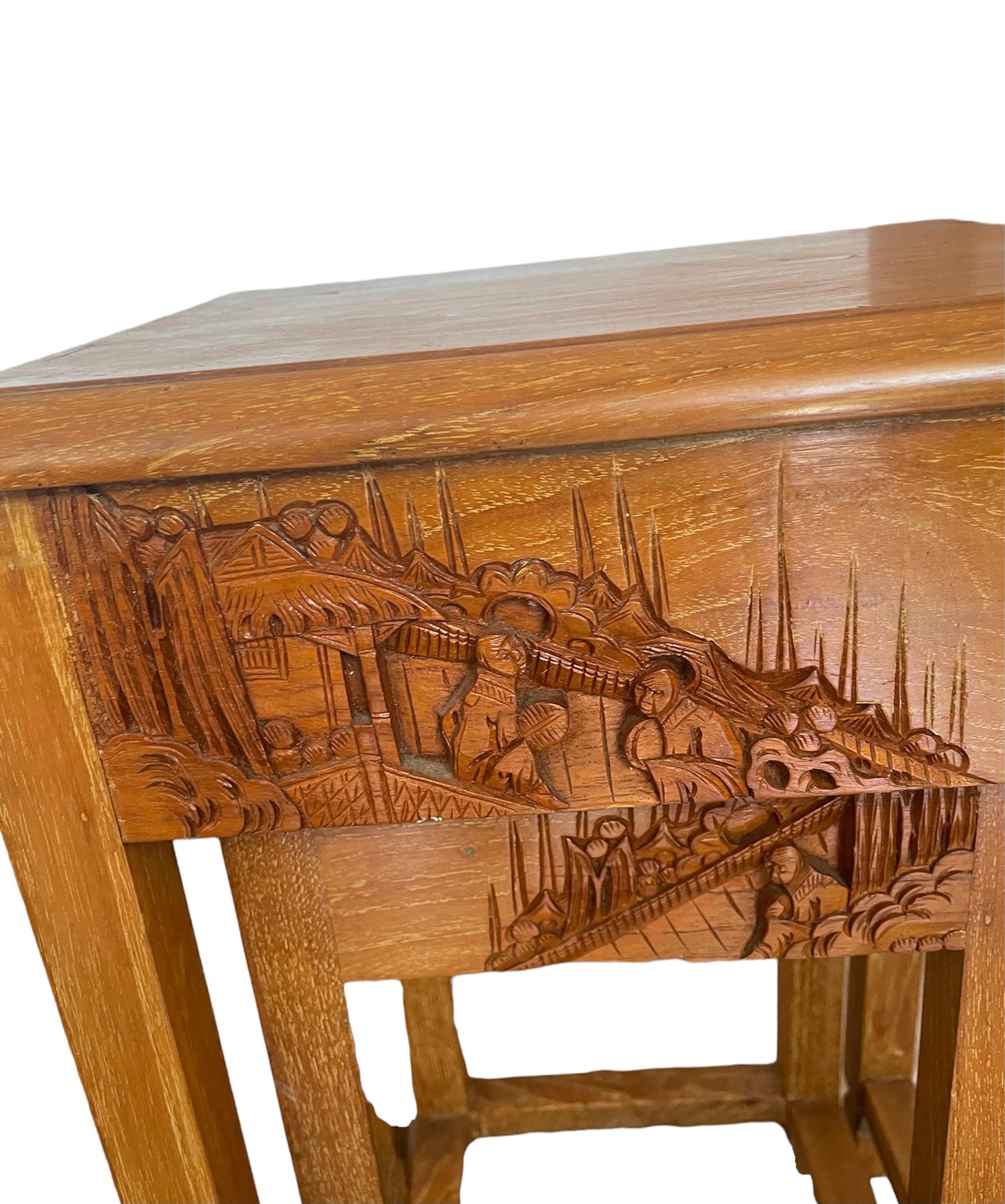 Chinese Export Asian Carved Wood Nesting Tables