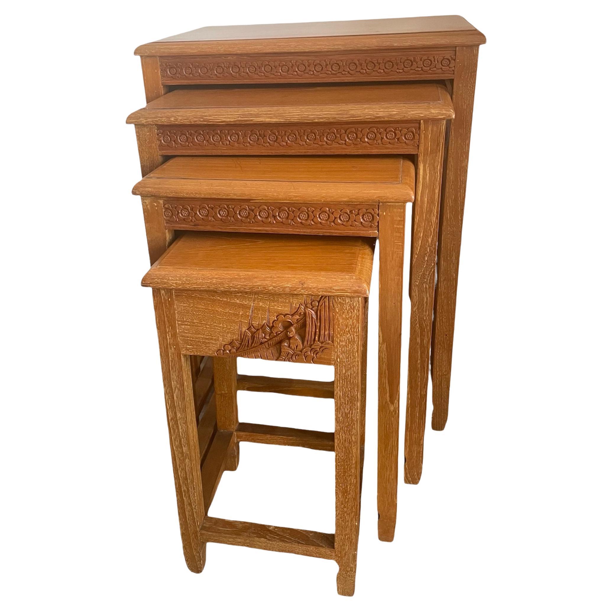Chinese Asian Carved Wood Nesting Tables