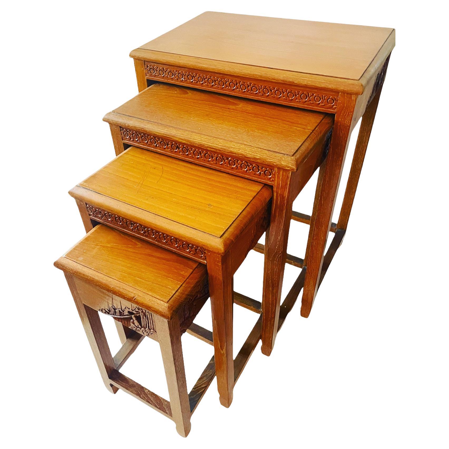 Asian Carved Wood Nesting Tables