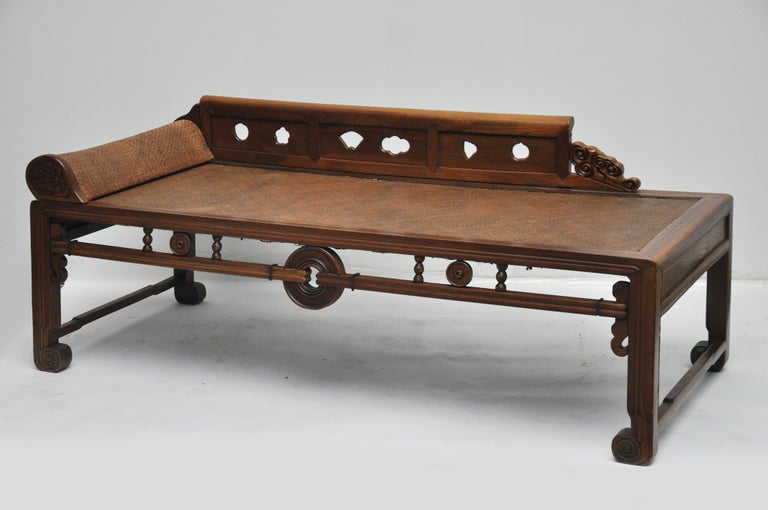 Asian Carved Wooden and Woven Daybed at 1stDibs
