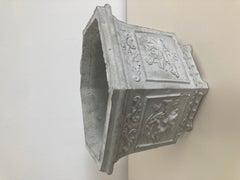 Asian Cast Stone Cache Pot, Chinoiserie Design, 11x10x7 Inches