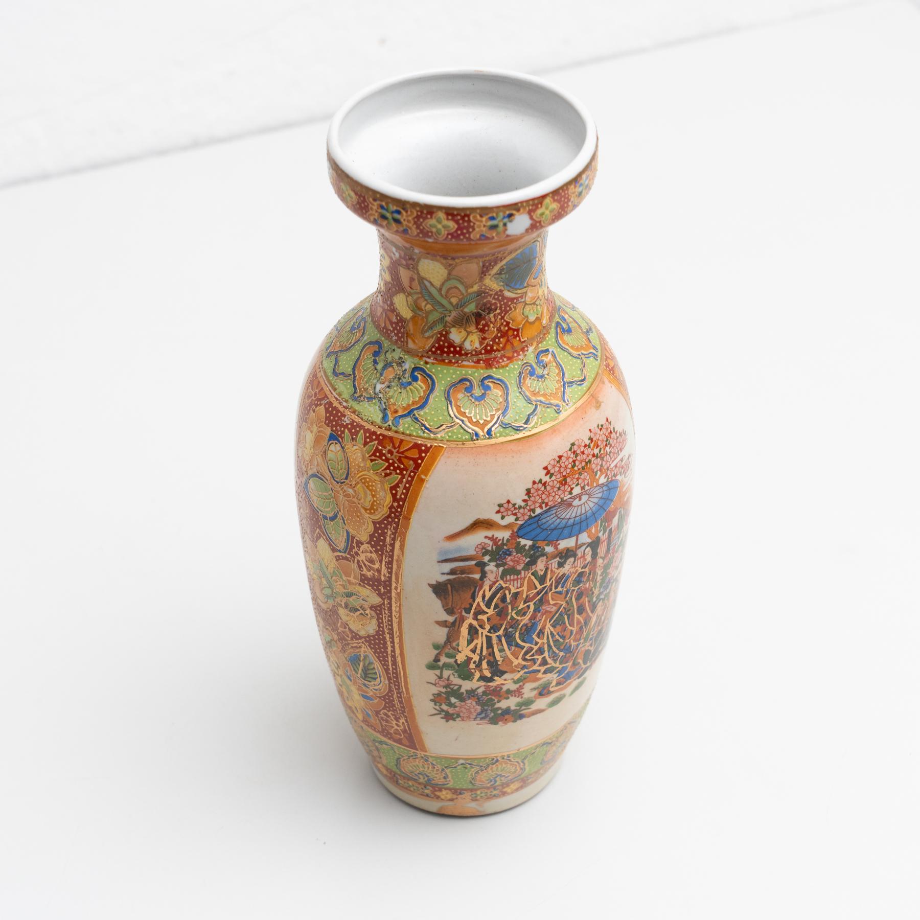 Asian Ceramic Hand Painted Vase, circa 1950 For Sale 6