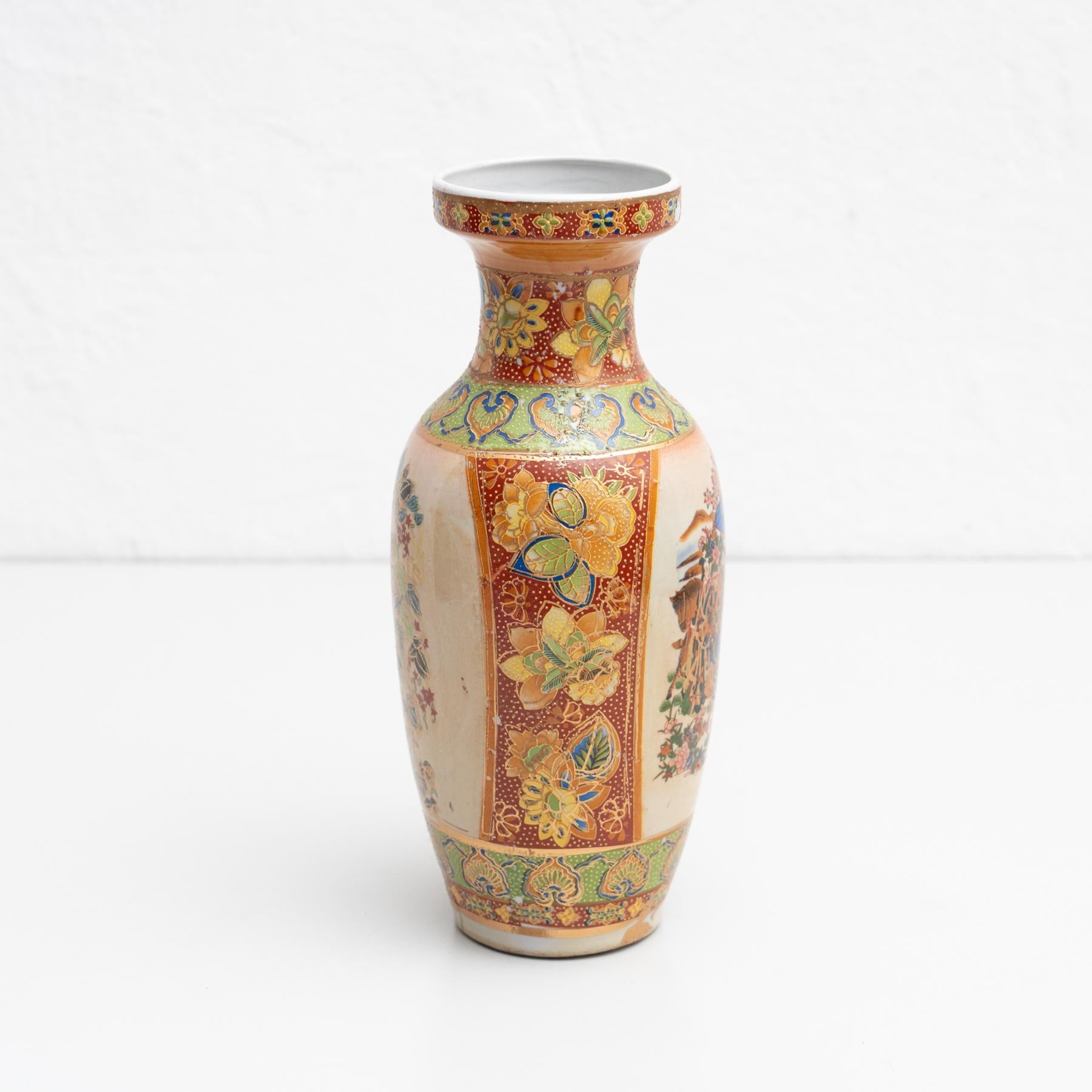 Hand-Painted Asian Ceramic Hand Painted Vase, circa 1950 For Sale