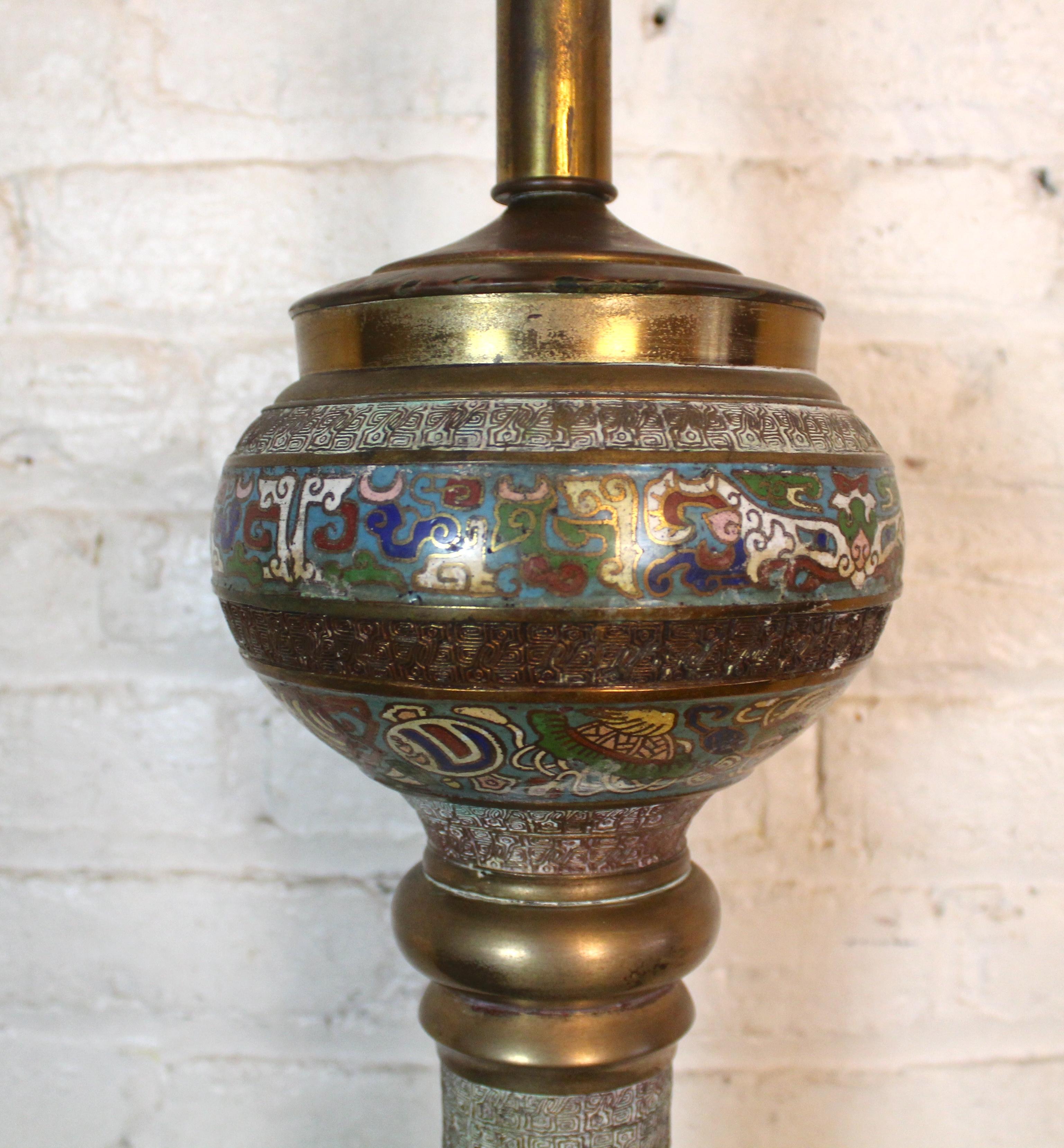 Carved Asian Champlevé Enamel Floor Lamp For Sale