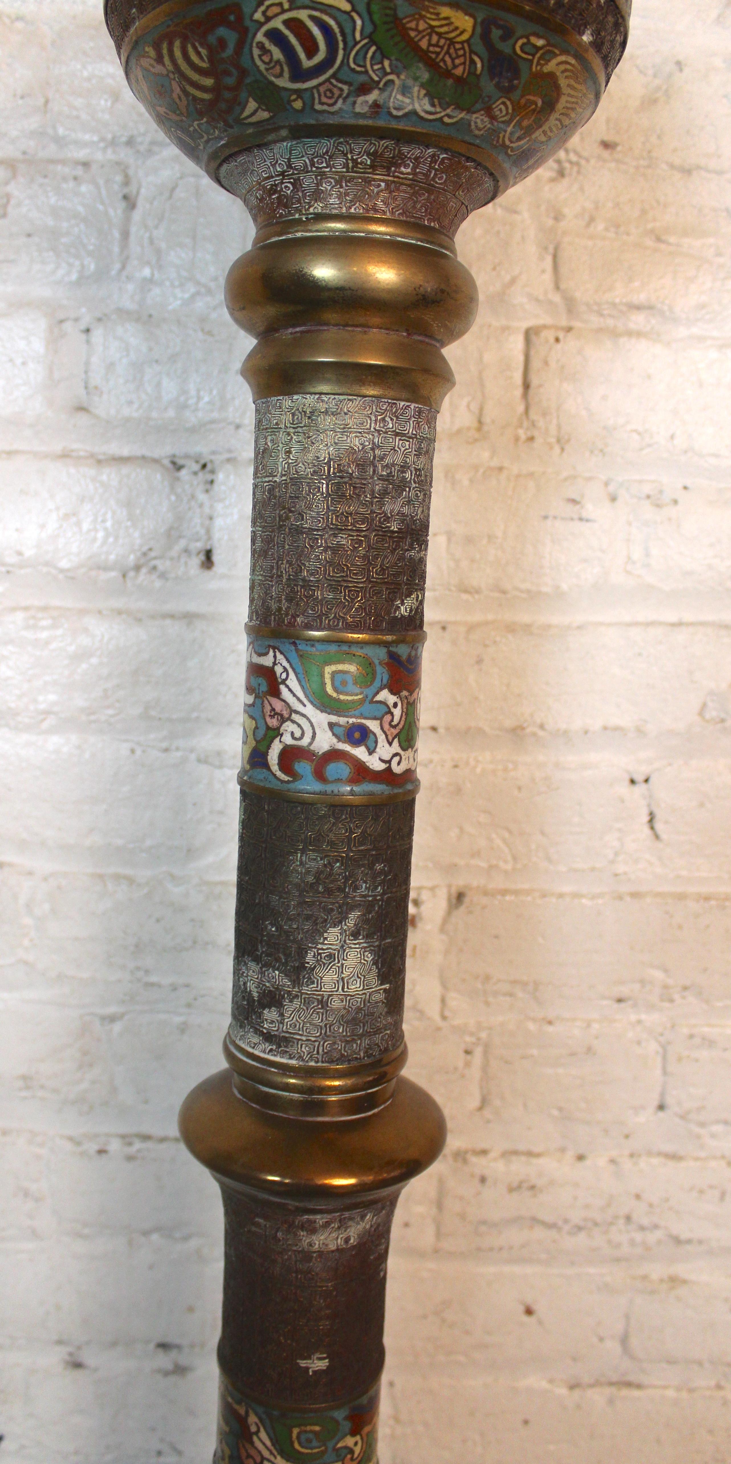 Asian Champlevé Enamel Floor Lamp In Good Condition For Sale In Brooklyn, NY