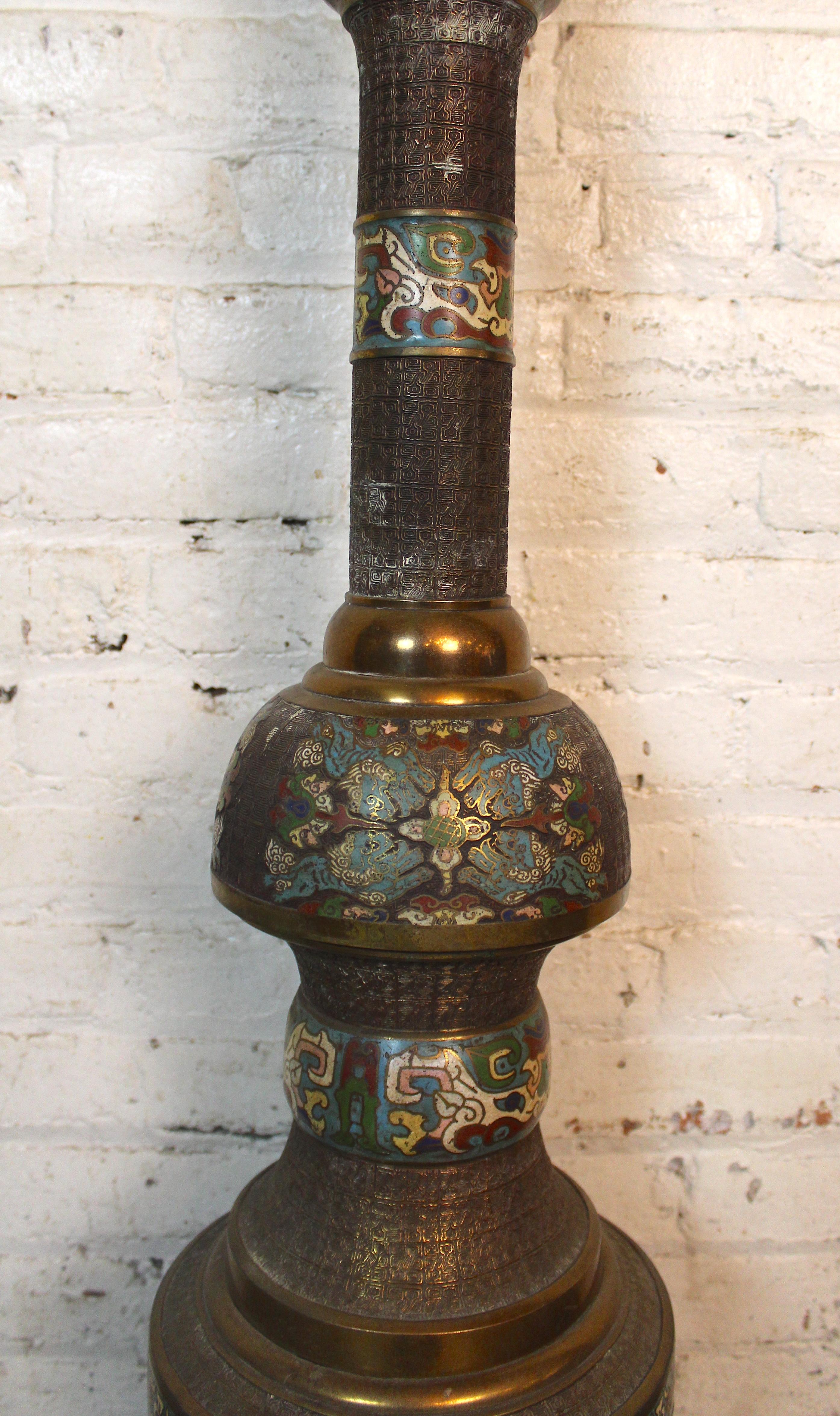 Metal Asian Champlevé Enamel Floor Lamp For Sale
