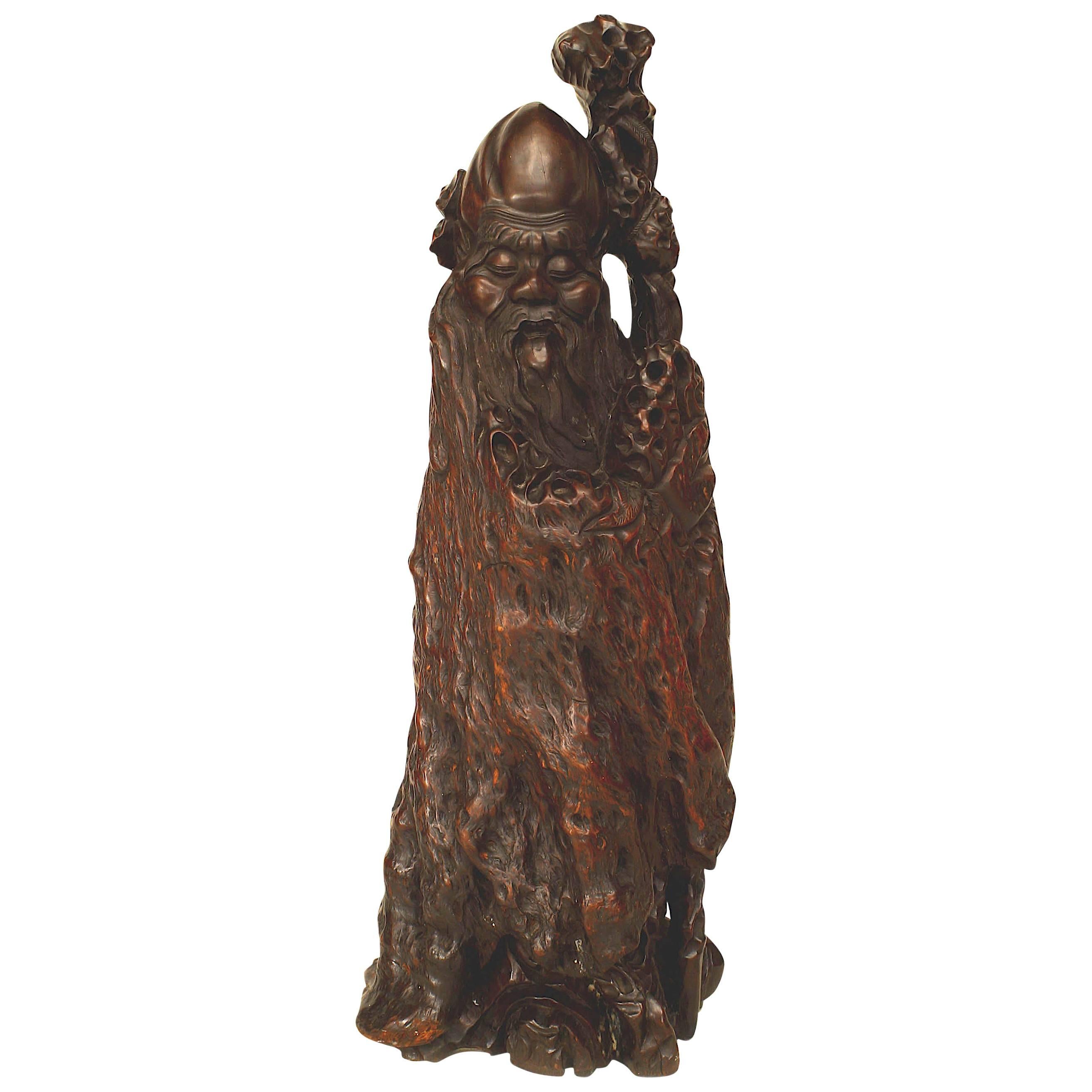 Chinese Carved Root Deity Figure For Sale