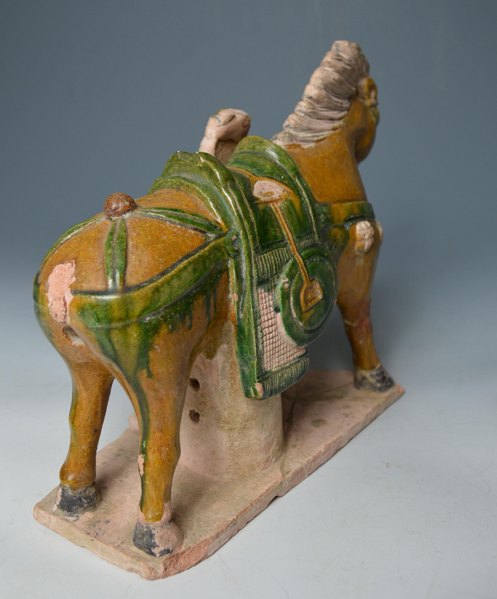 Pottery Asian Chinese Art Antique Ming Dynasty Horse Warrior Figure, circa 1368-1644 For Sale