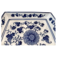 Asian Chinese Blue and White Porcelain Bowl Square Shape 9 in.