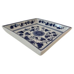 Asian Chinese Blue and White Porcelain Bowl Square Shape 9 in.
