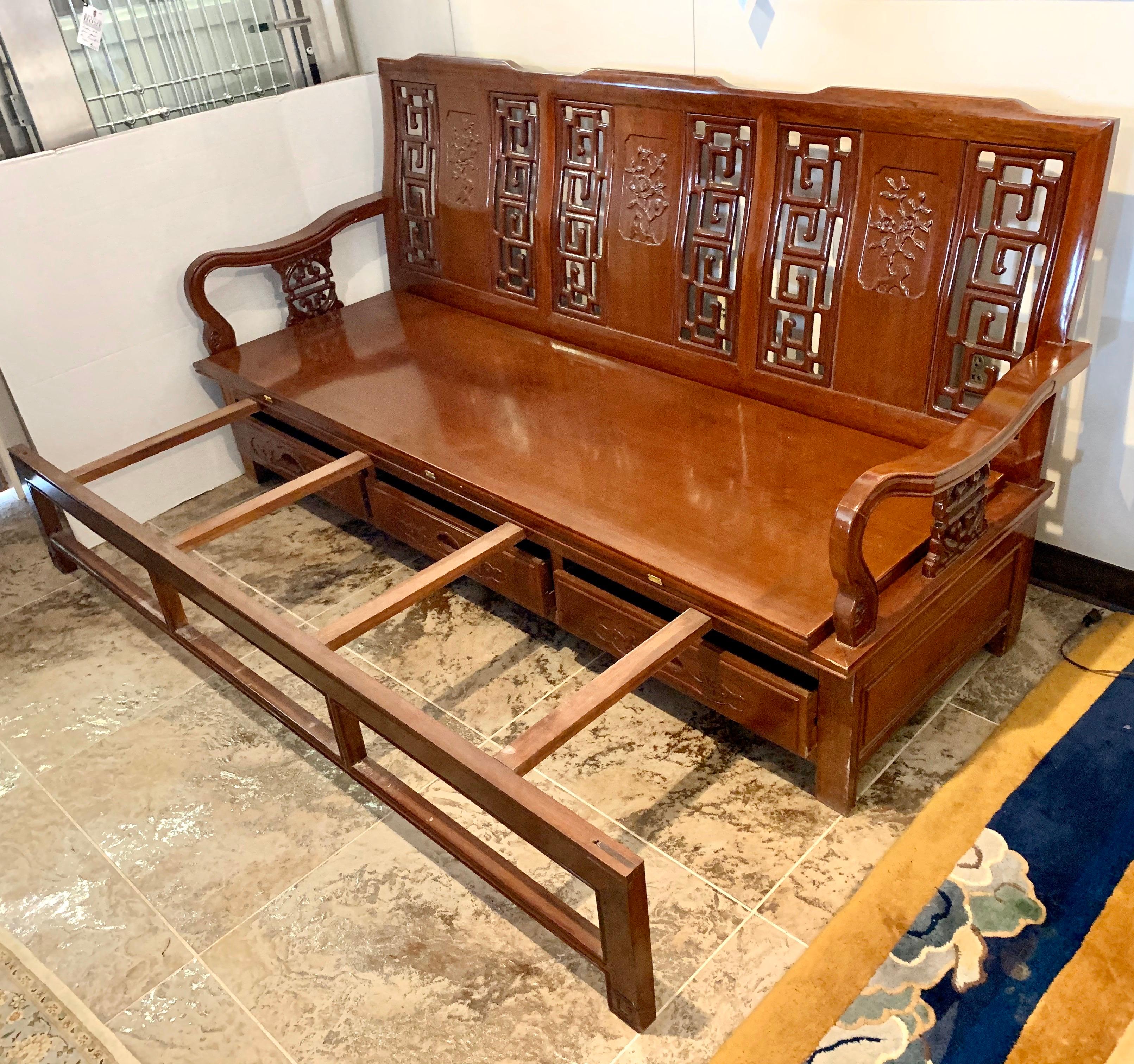 Asian Chinese Carved Bench Settee Daybed 1