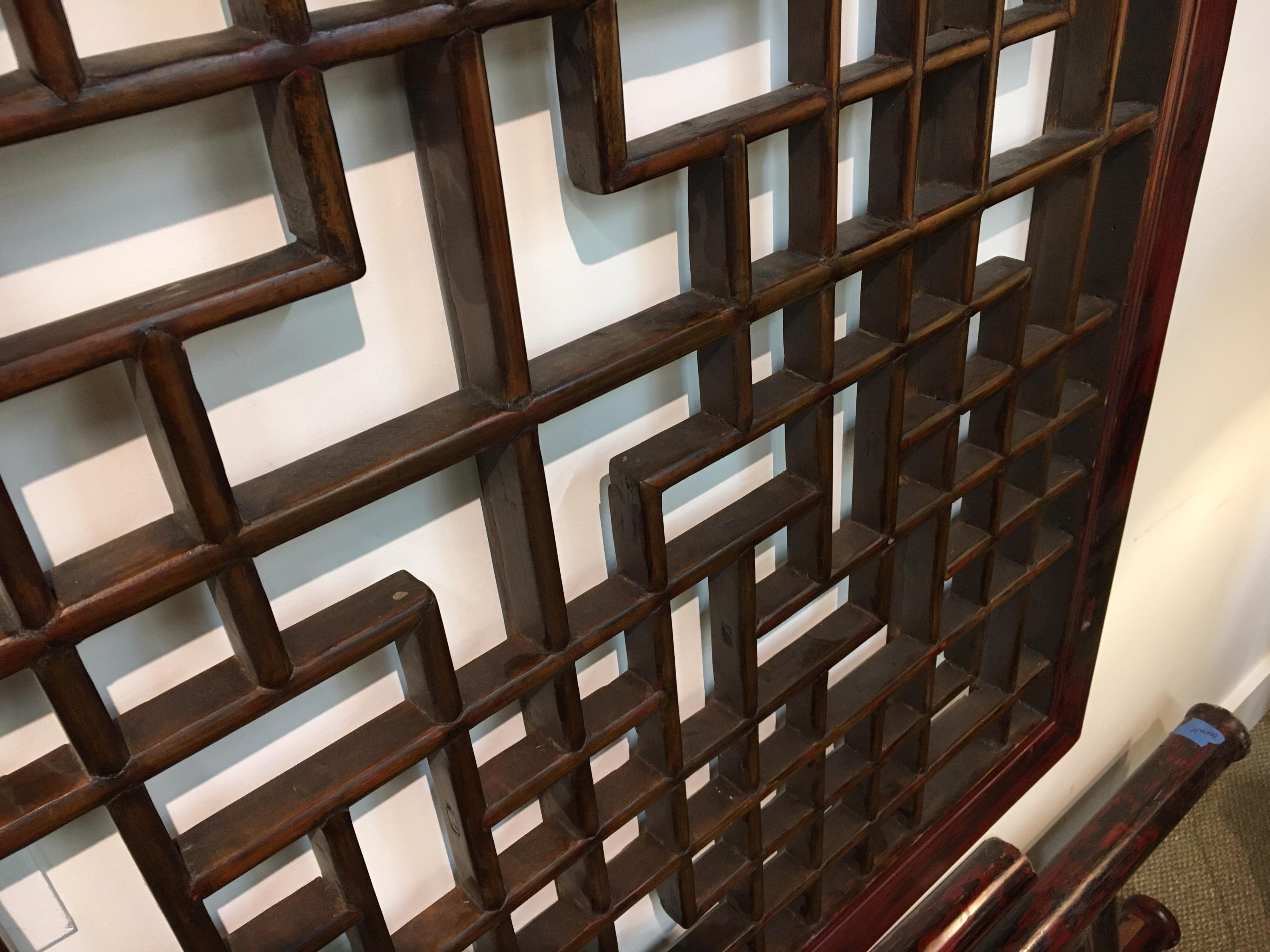 Asian Chinese Carved Mahogany Lattice Wall Sculpture Screen Panel Open Fretwork 7