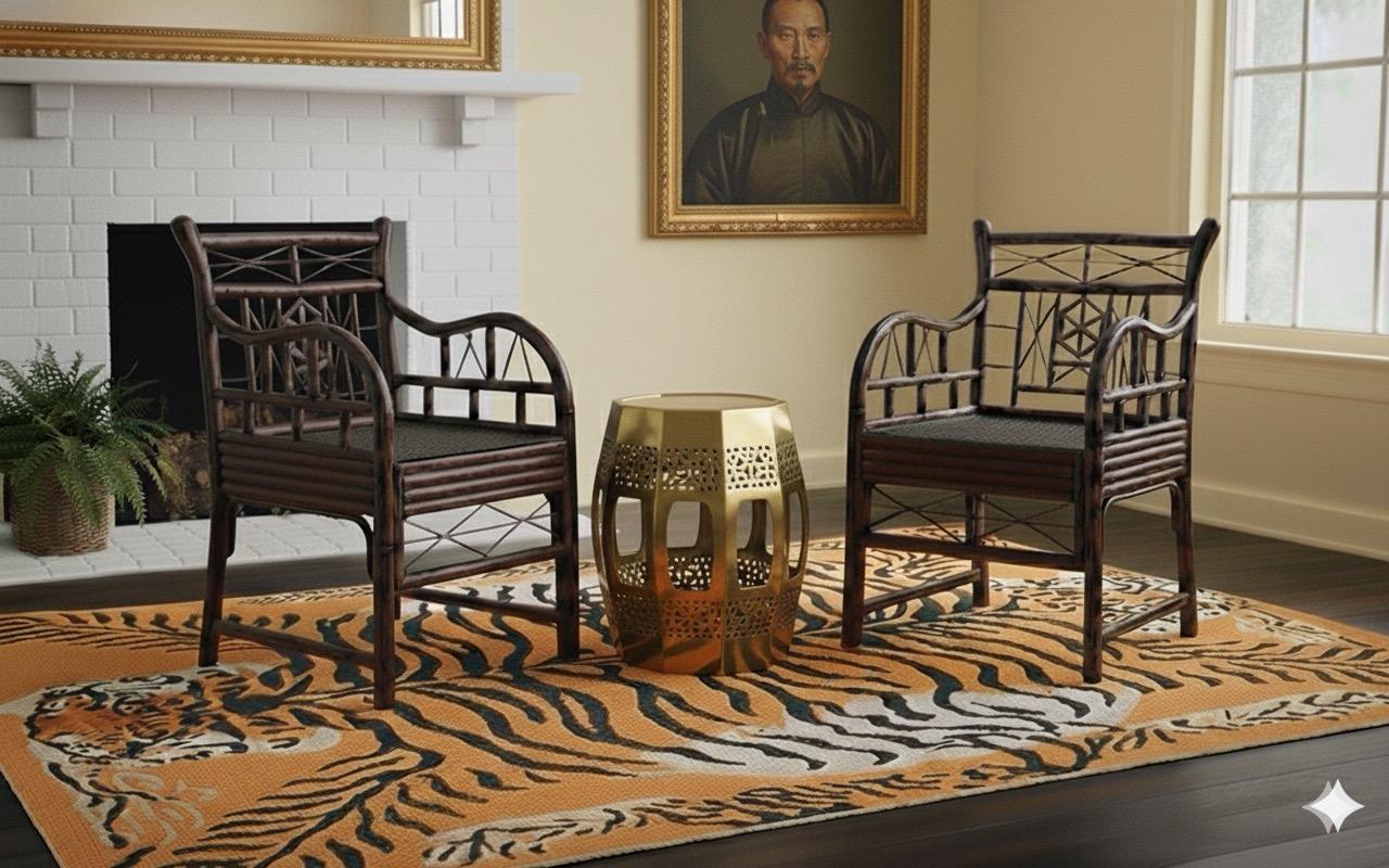 Si tratta di una coppia di poltrone cinesi in bambù ebanizzato. Presentano trafori su tutto lo schienale e i braccioli e sedili intrecciati. Sono molto solidi e pesanti. Molto probabilmente risalgono all'ultima parte del XIX secolo. 