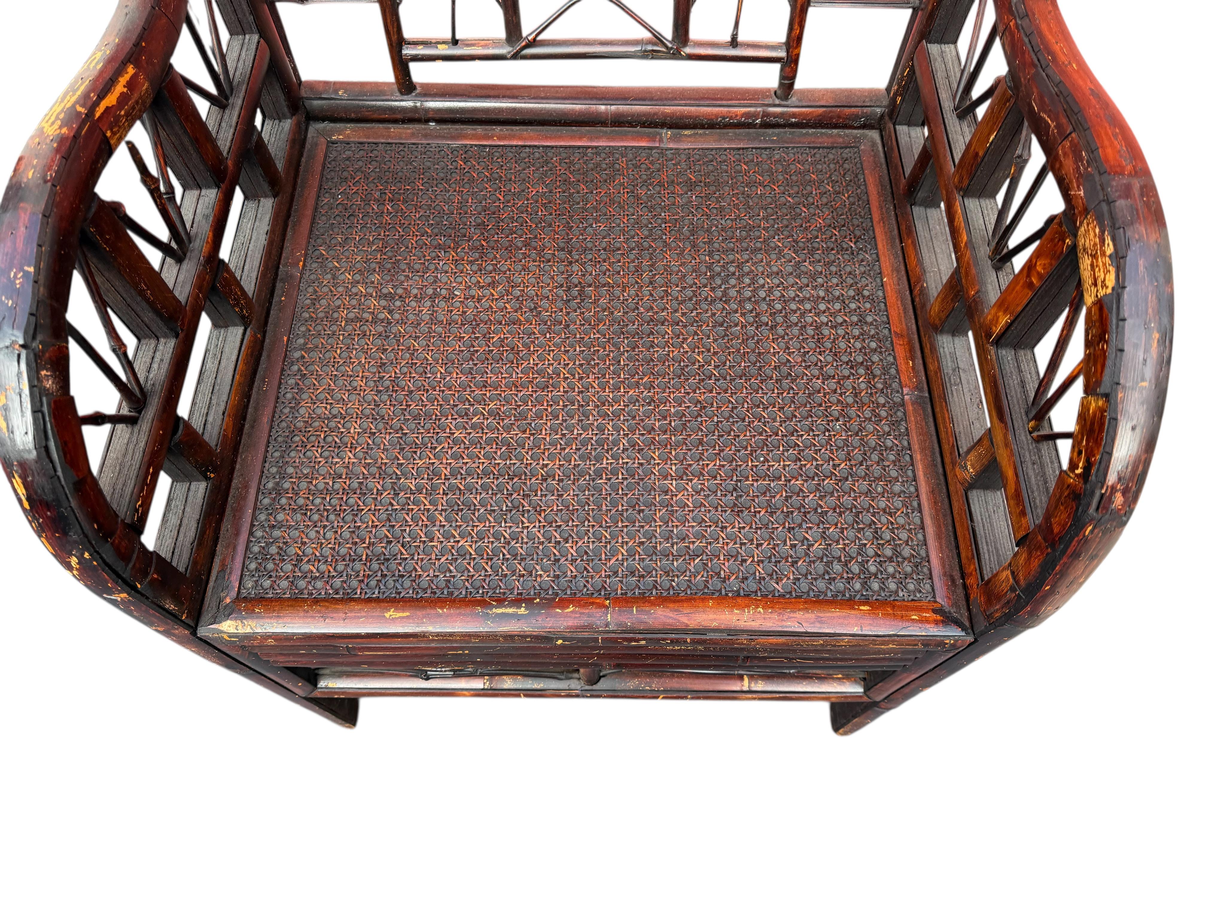 Poltrone di bambù ebanizzate in stile Asian Style cinese Chippendale - Coppia In condizioni buone in vendita a Kennesaw, GA