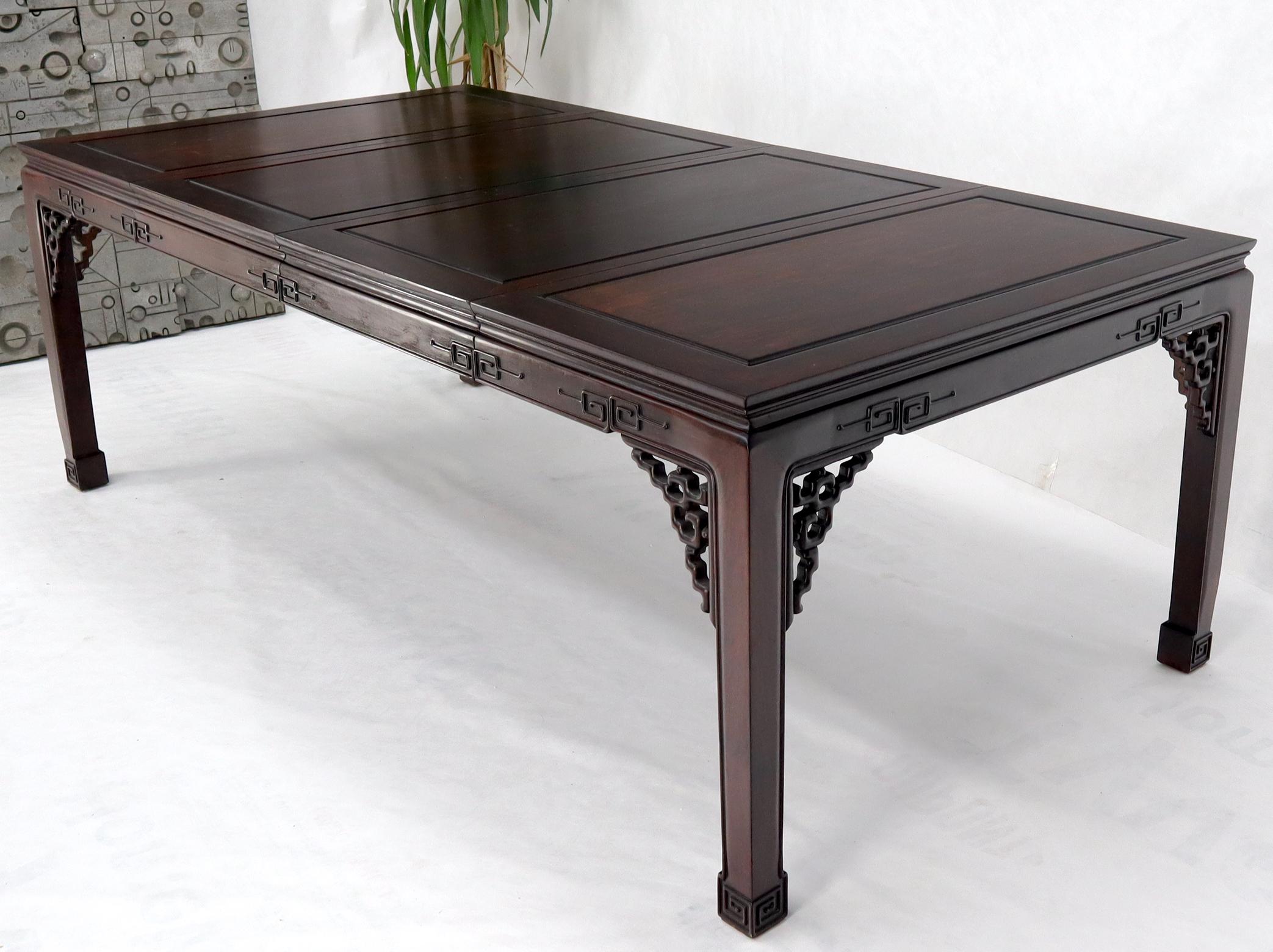 Asian Chinese Chippendale Style Solid Rosewood Square Dining Table w/ 2 Bords For Sale 1