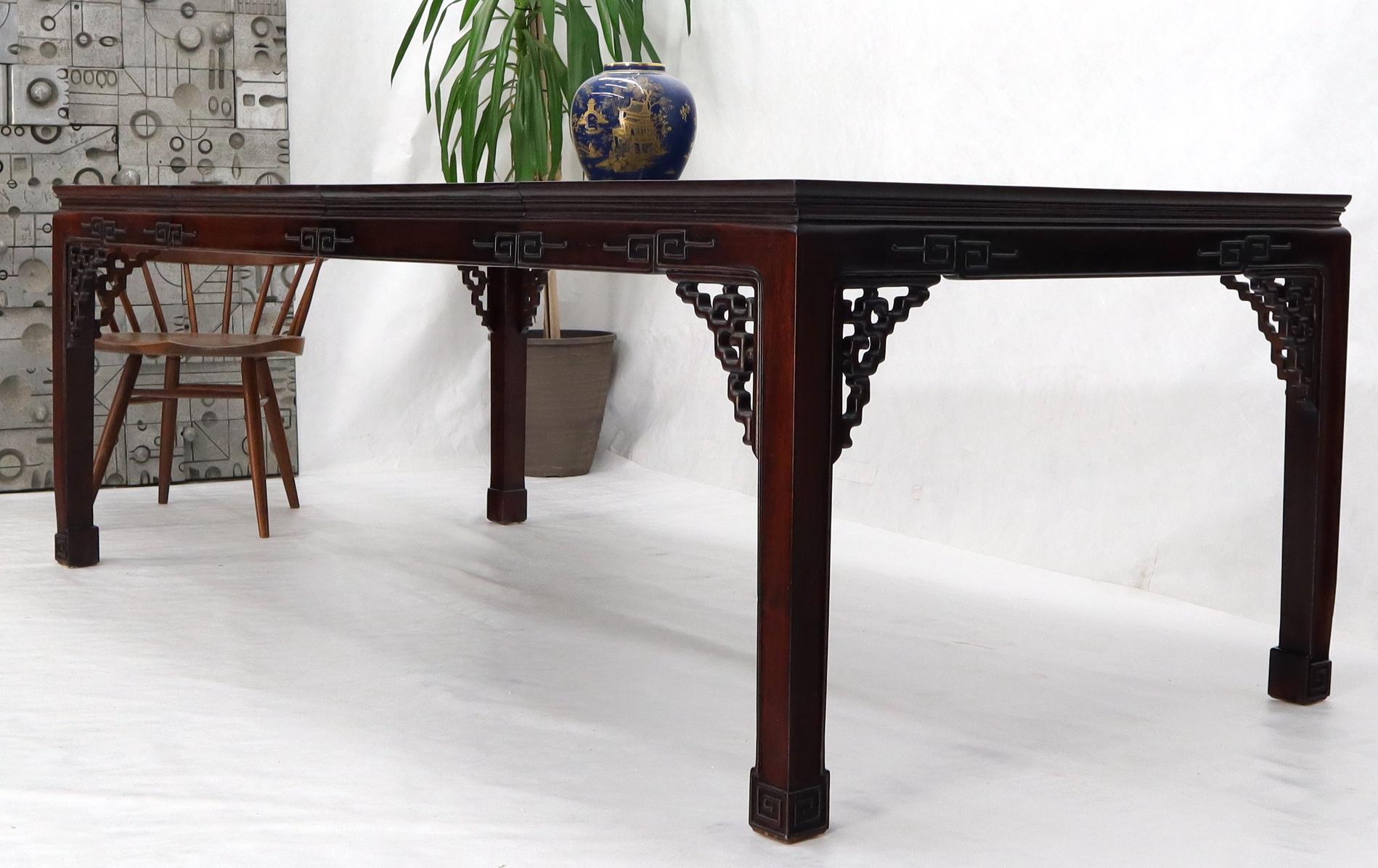 Asian Chinese Chippendale Style Solid Rosewood Square Dining Table w/ 2 Bords For Sale 2