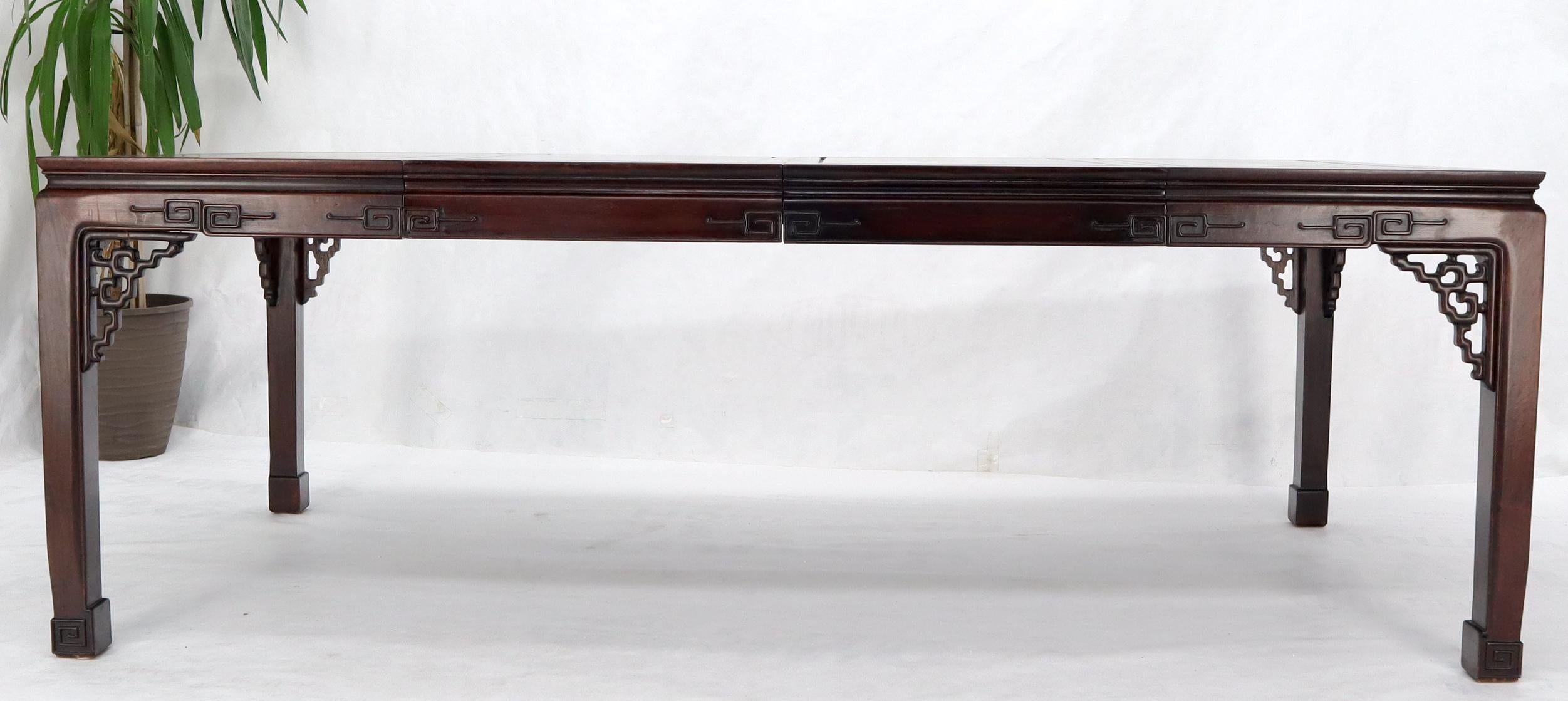 Lacquered Asian Chinese Chippendale Style Solid Rosewood Square Dining Table w/ 2 Bords For Sale