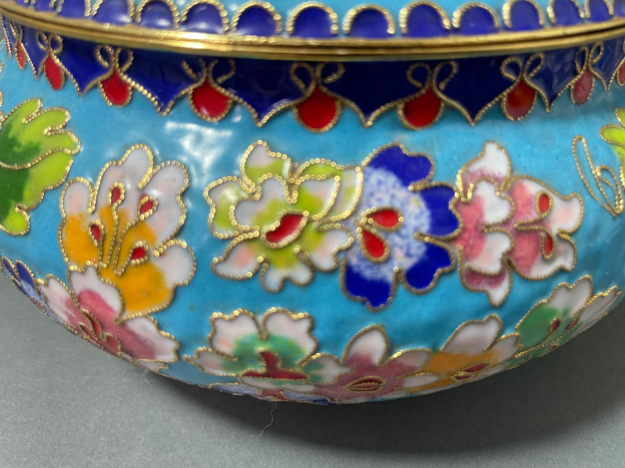 Asian Chinese Cloisone Box with Lid Turquoise Cobalt Pink Colors. 10