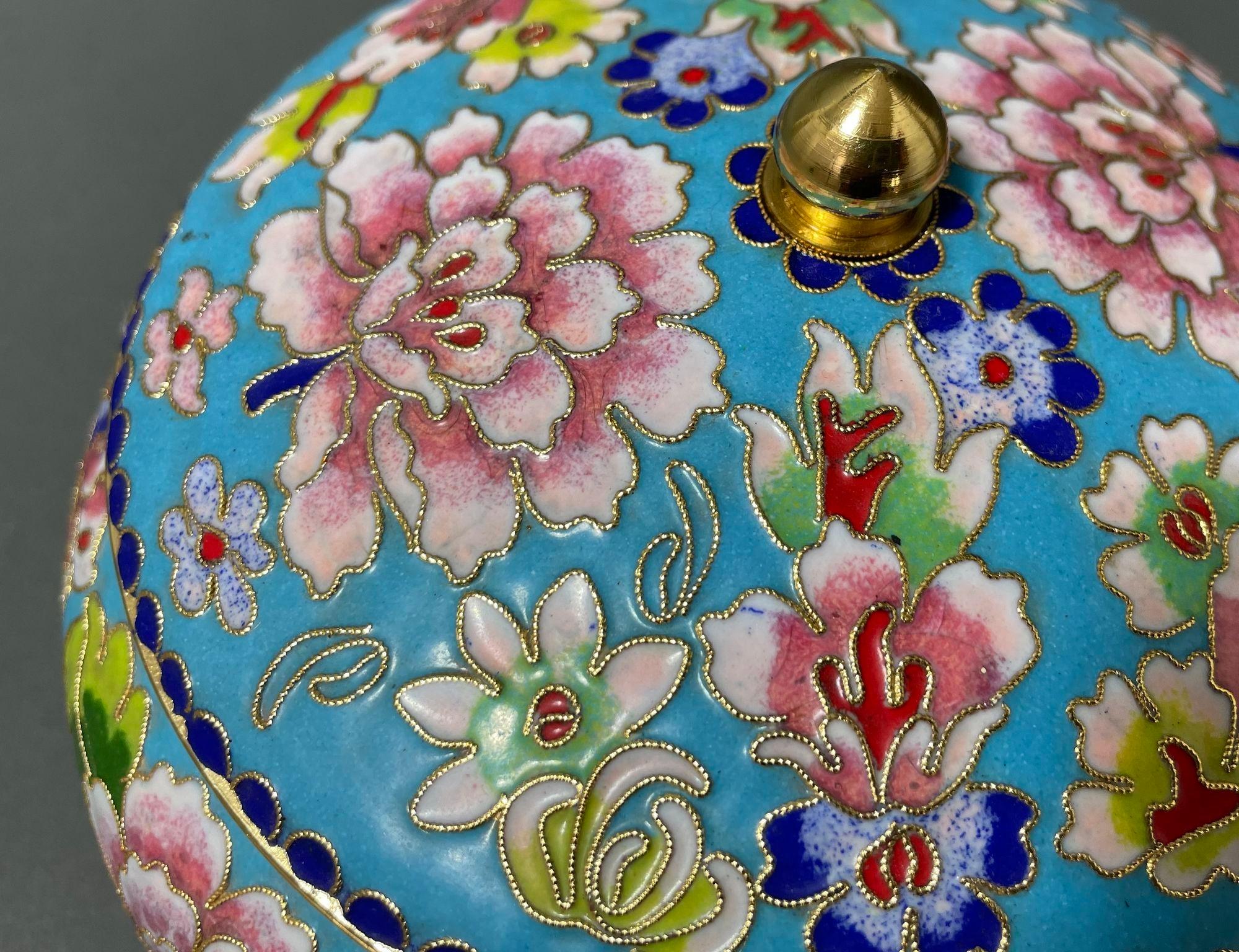 Asian Chinese Cloisone Box with Lid Turquoise Cobalt Pink Colors. In Good Condition In North Hollywood, CA