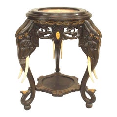 Table asiatique chinoise à tête d'éléphant en bois d'ébène