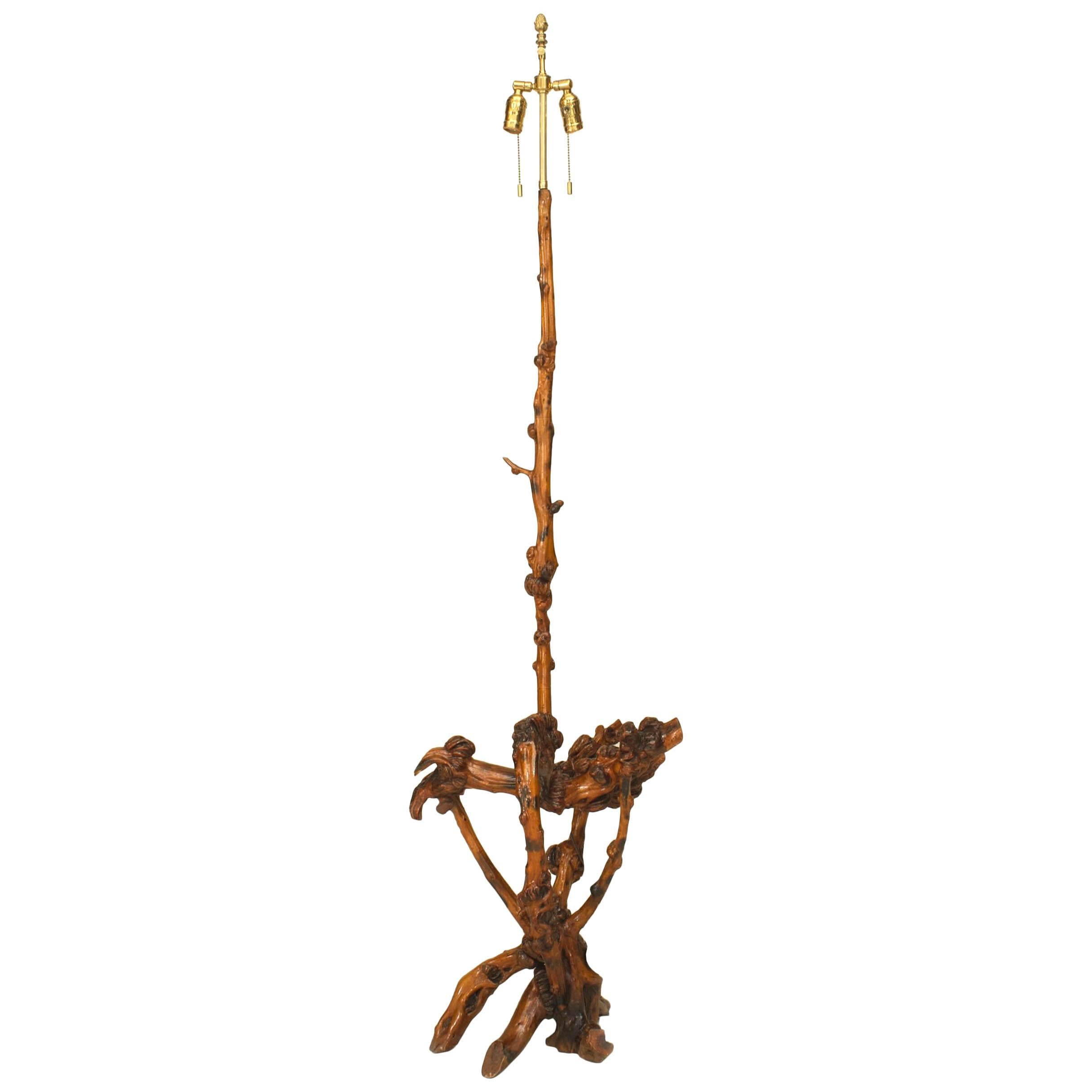 Chinese Style Rustic Tree Root Floor Lamp