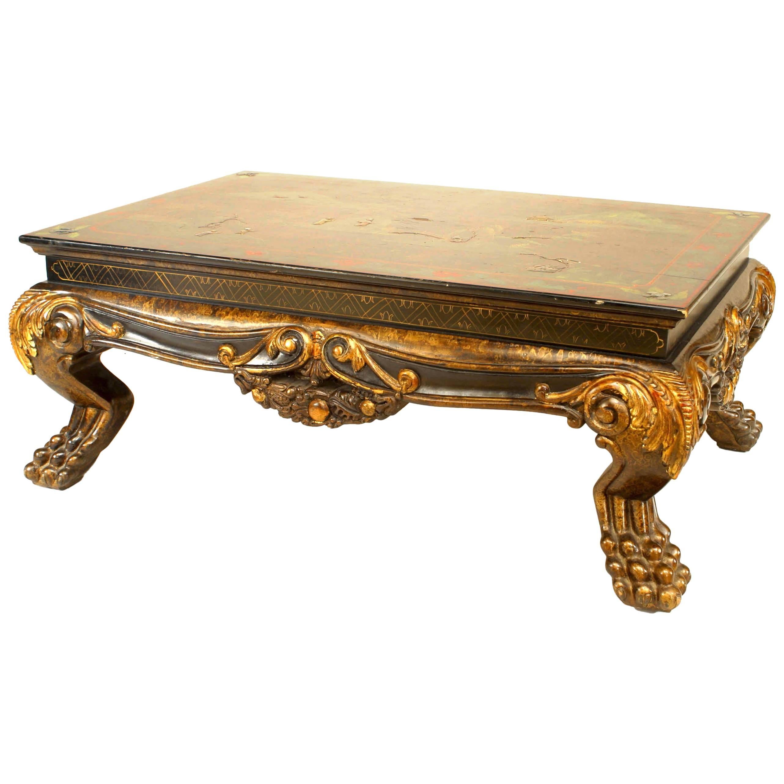 Asian Chinese Style Lacquered Landscape Scene Coffee Table For Sale