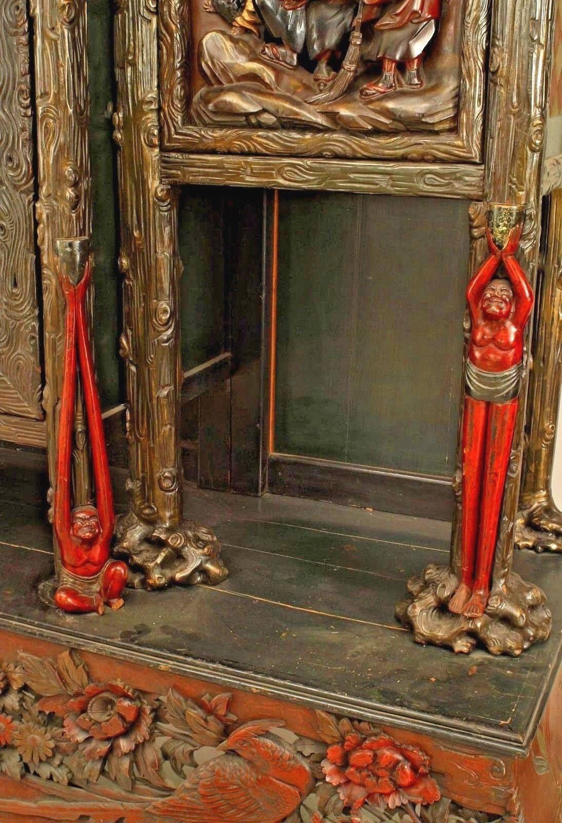 Chinese Style Carved and Lacquered Armoire In Good Condition For Sale In New York, NY