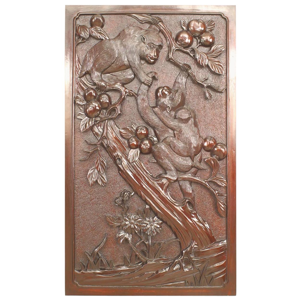 Asian Chinese Style '19th Century' Carved Wall Plaque For Sale