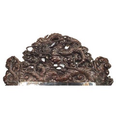 Specchio da parete con drago in mogano intagliato e vetro molato in Asian Style cinese