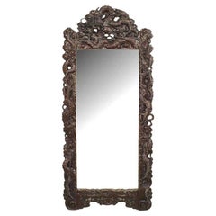 Asian Chinese Style Carved Mahogany and Bevelled Glass Dragon Wall Mirror