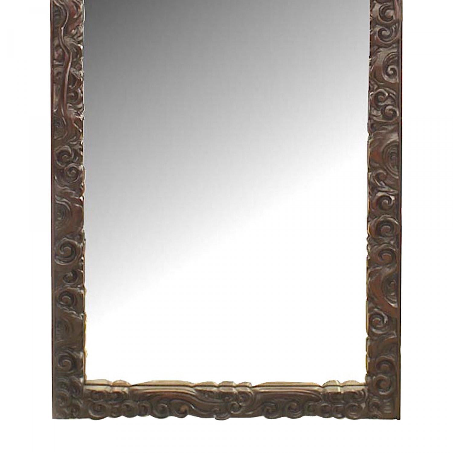 Sculpté Miroir mural en acajou sculpté, style asiatique chinois, avec motif de dragon en vente