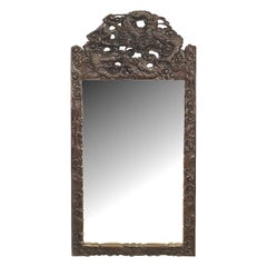 Asian Chinese Style Carved Mahogany Dragon Design Wall Mirror