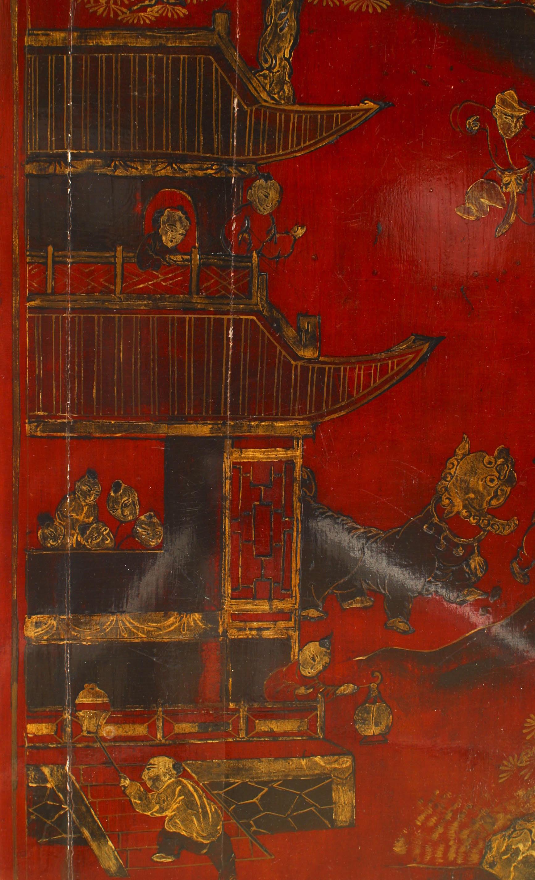 Asiatisch-chinesischer, rechteckiger rot lackierter Couchtisch im chinesischen Stil (Chinesisch) im Angebot