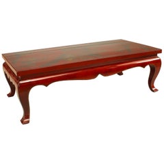Asian Chinese Style Rectangular Red Lacquered Coffee Table