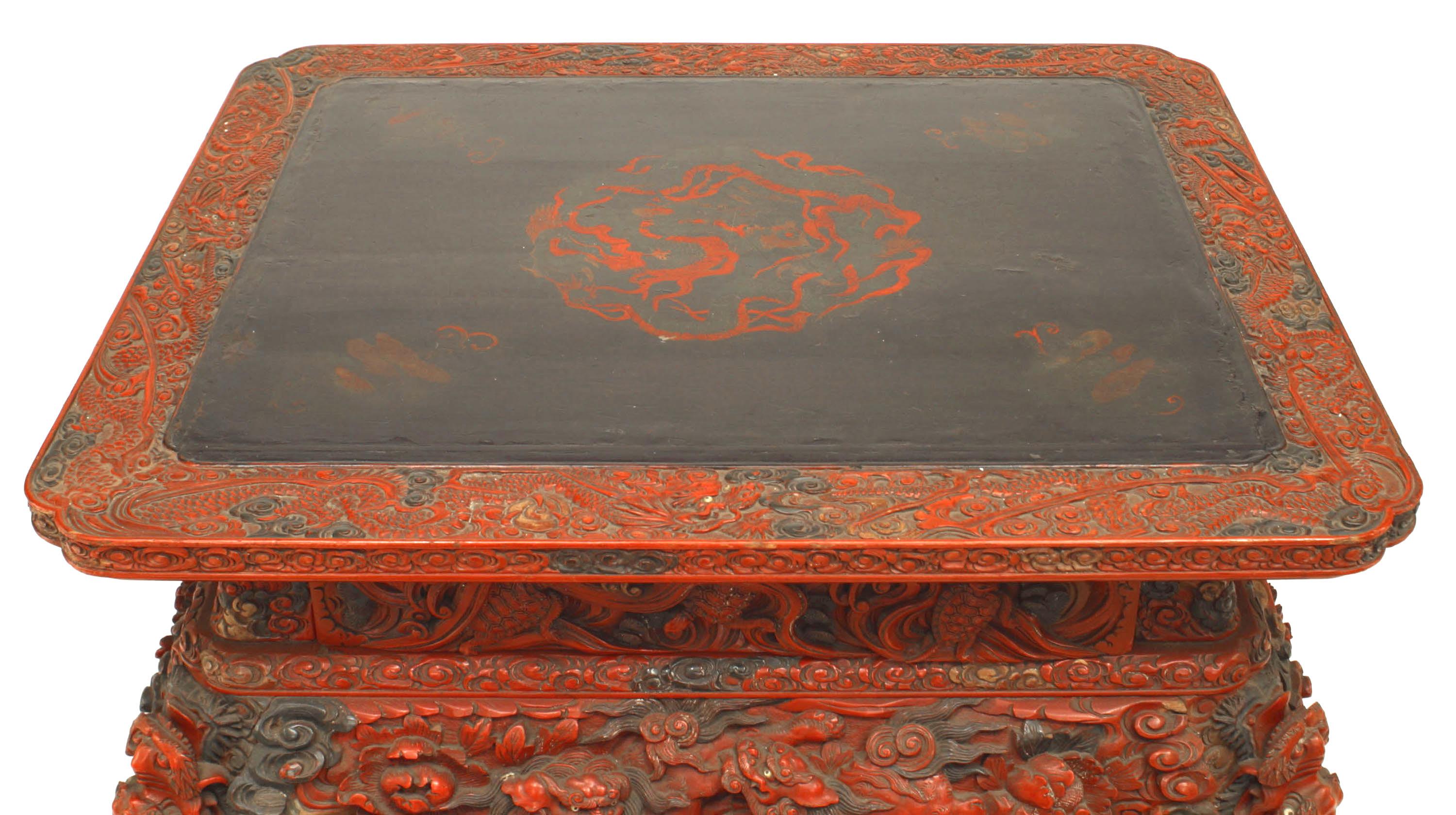 Chinoiserie Asian Chinese Red Lacquered Tea Table
