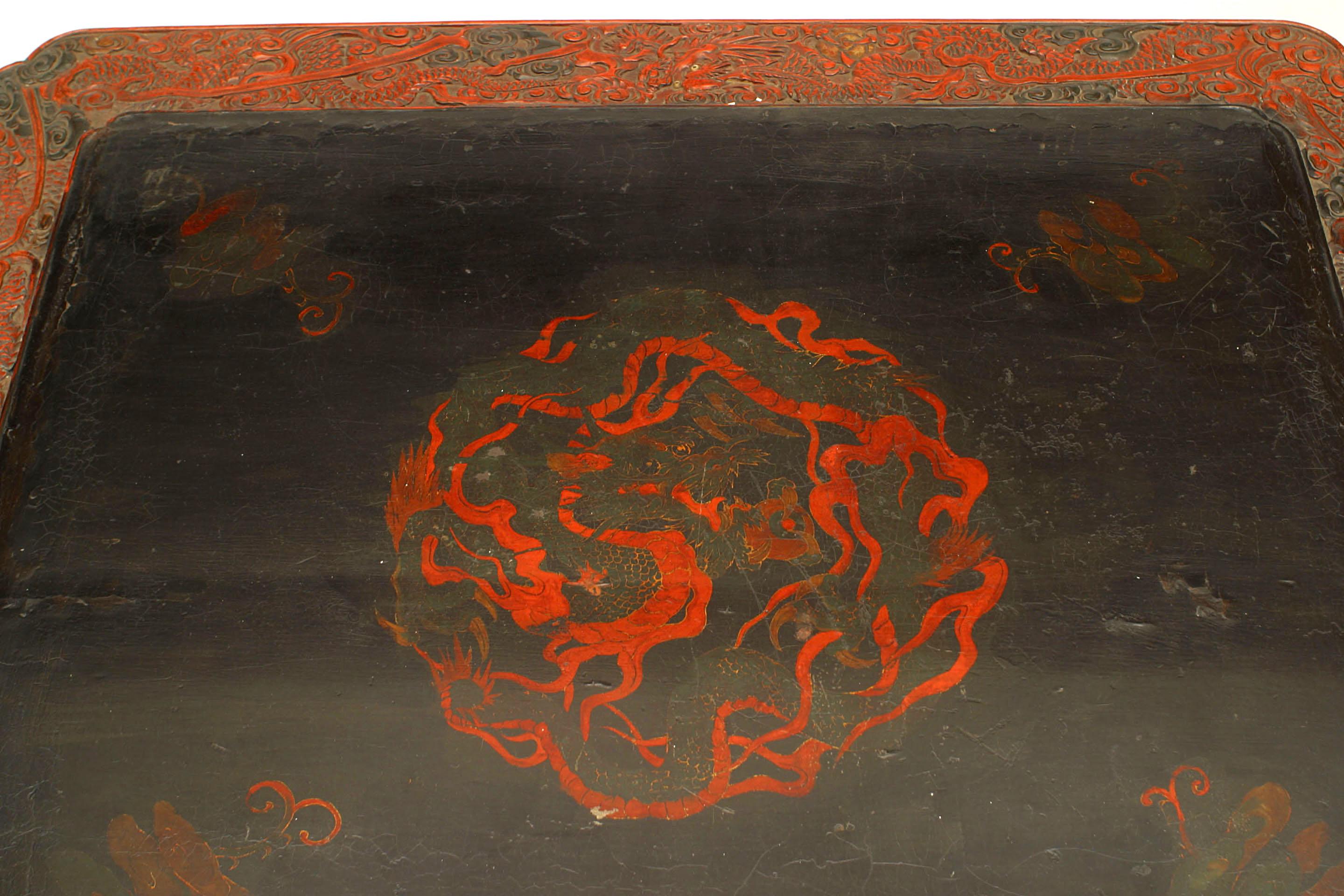 Asian Chinese Red Lacquered Tea Table In Good Condition In New York, NY