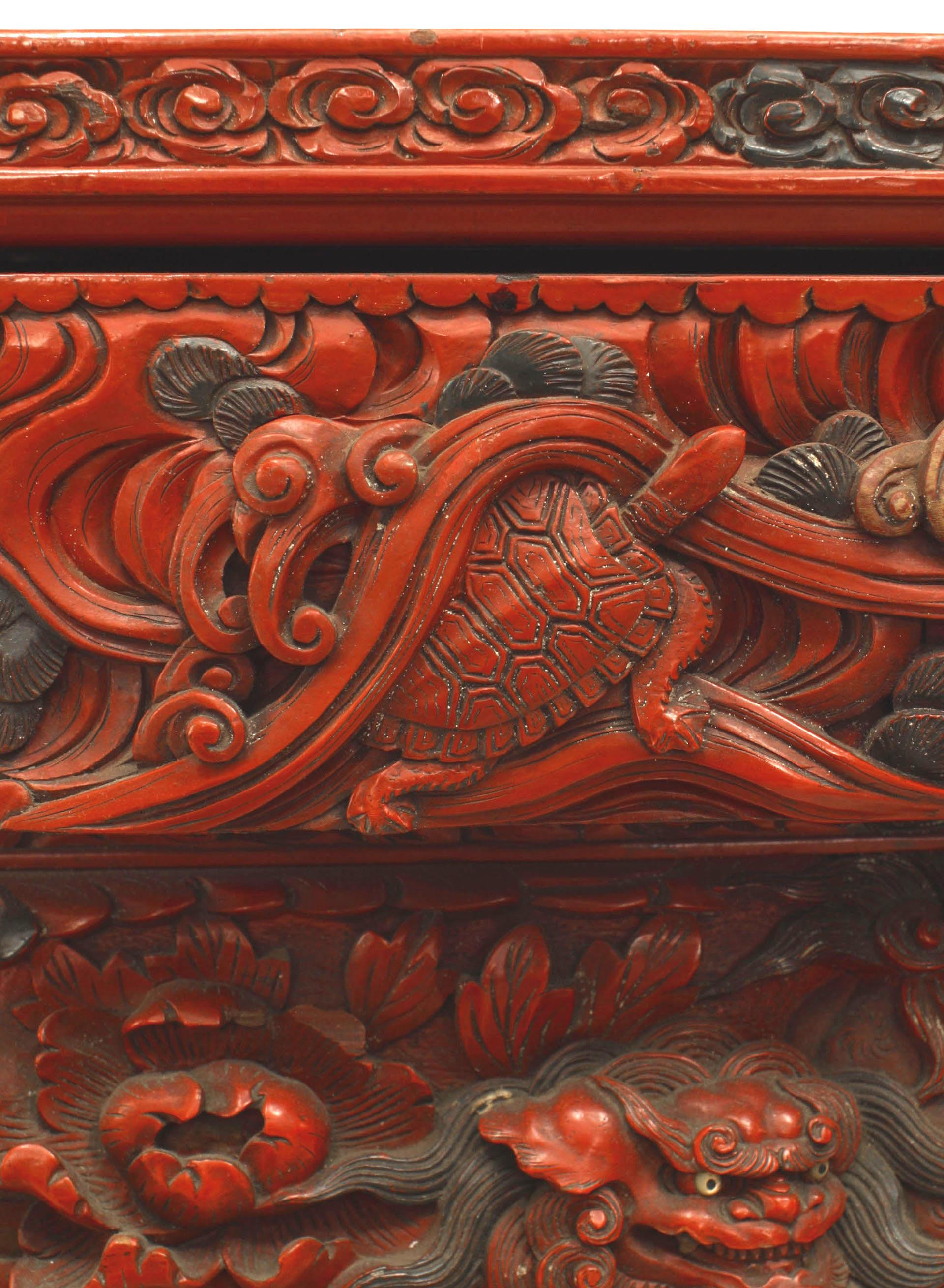 Wood Asian Chinese Red Lacquered Tea Table