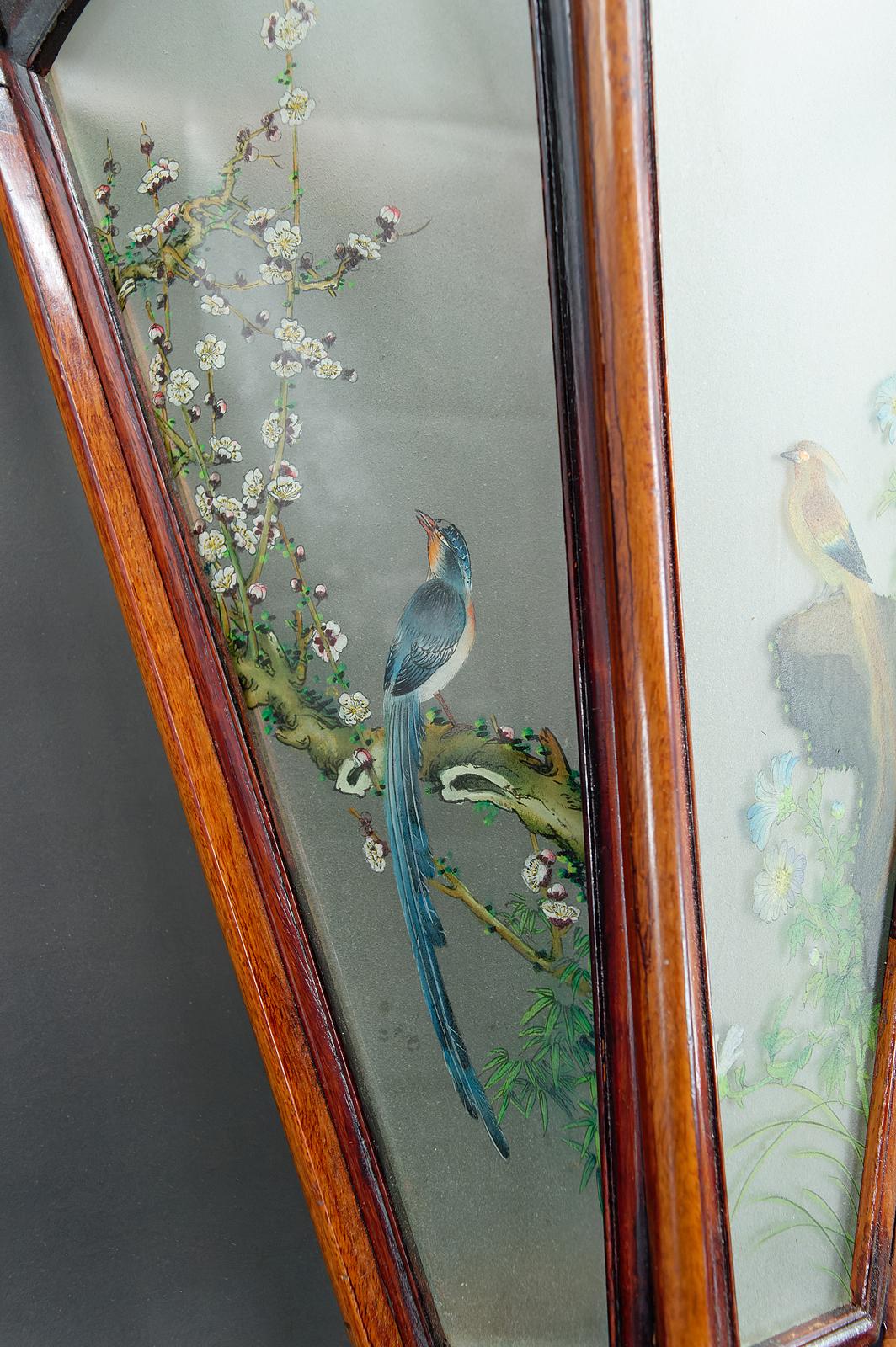 Asian Chinese wall sconce, painted birds, China, circa 1900 For Sale 1