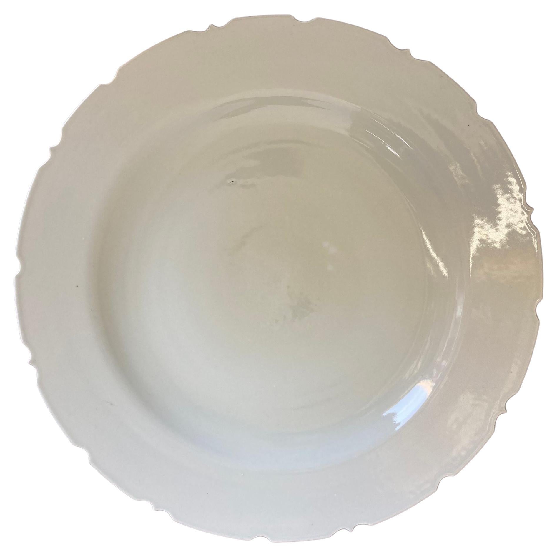 Asian Chinese White Ceramic Platter Bowl Scalloped Rim Huge Heavy 24.5 in. D.