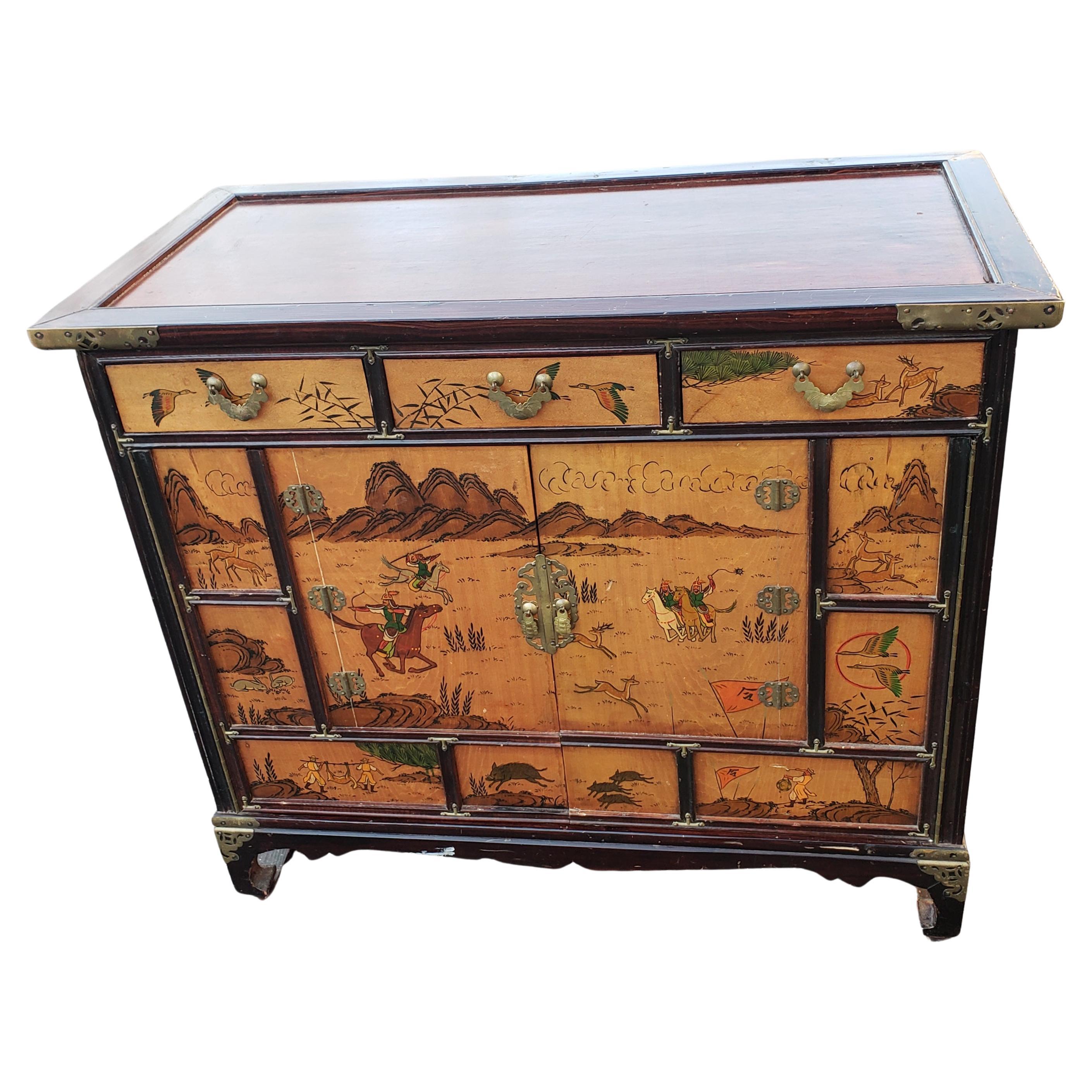 Asian Chinoiserie 3-Drawer Decorated Cabinet, circa 1970s